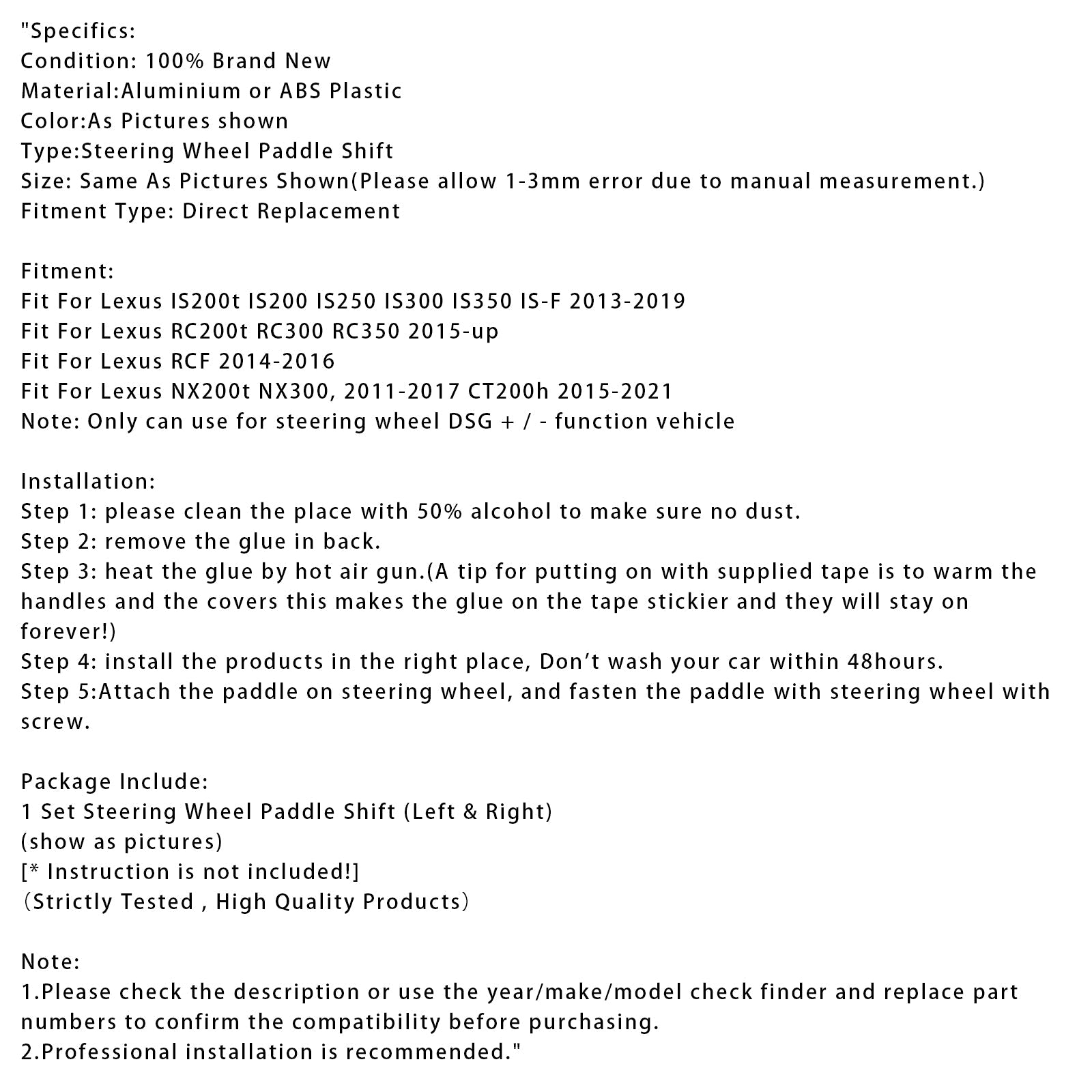 Rozszerzenia zmiany prędkości palety kierownicy dla Lexus to rc rc nx