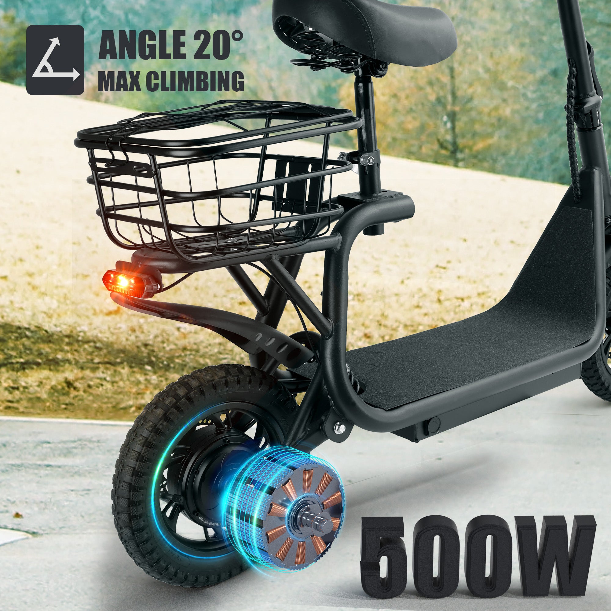 Scooter Électrique Pliable 500W pour Trajets Urbains avec Suspension Avant Panier de Transport Roues 12 Pouces et Éclairage