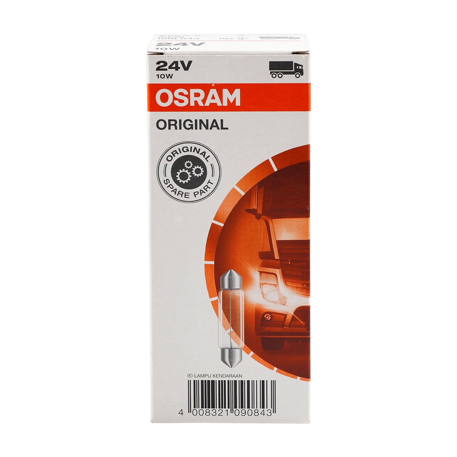 Lot de 10 ampoules tubulaires pour éclairage de voiture C10W SV8.5-8 43 mm 6429 24 V 10 W pour OSRAM