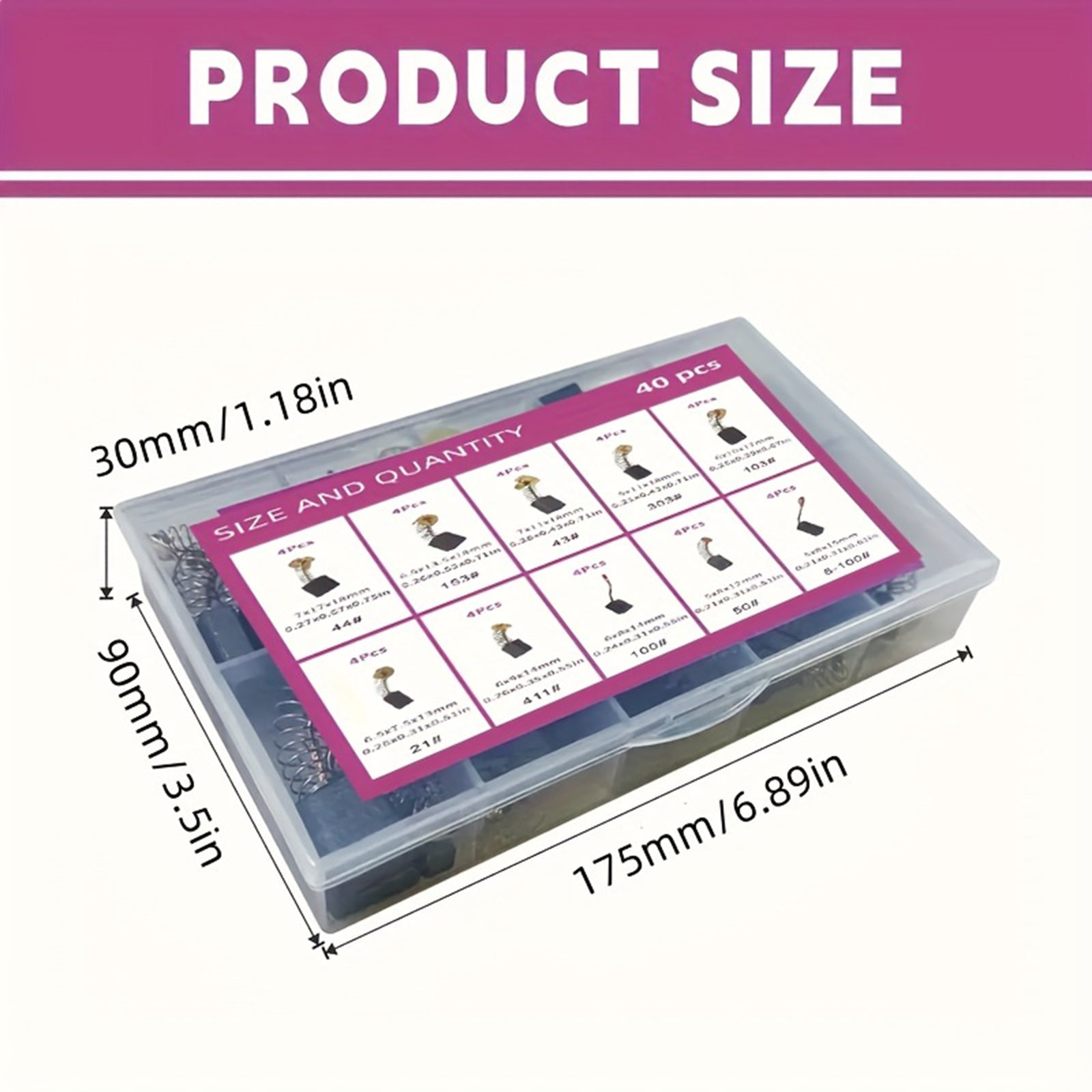 Lot de 40 balais de charbon pour moteur électrique, 10 tailles, pièce de rechange pour réparation d'outils électriques