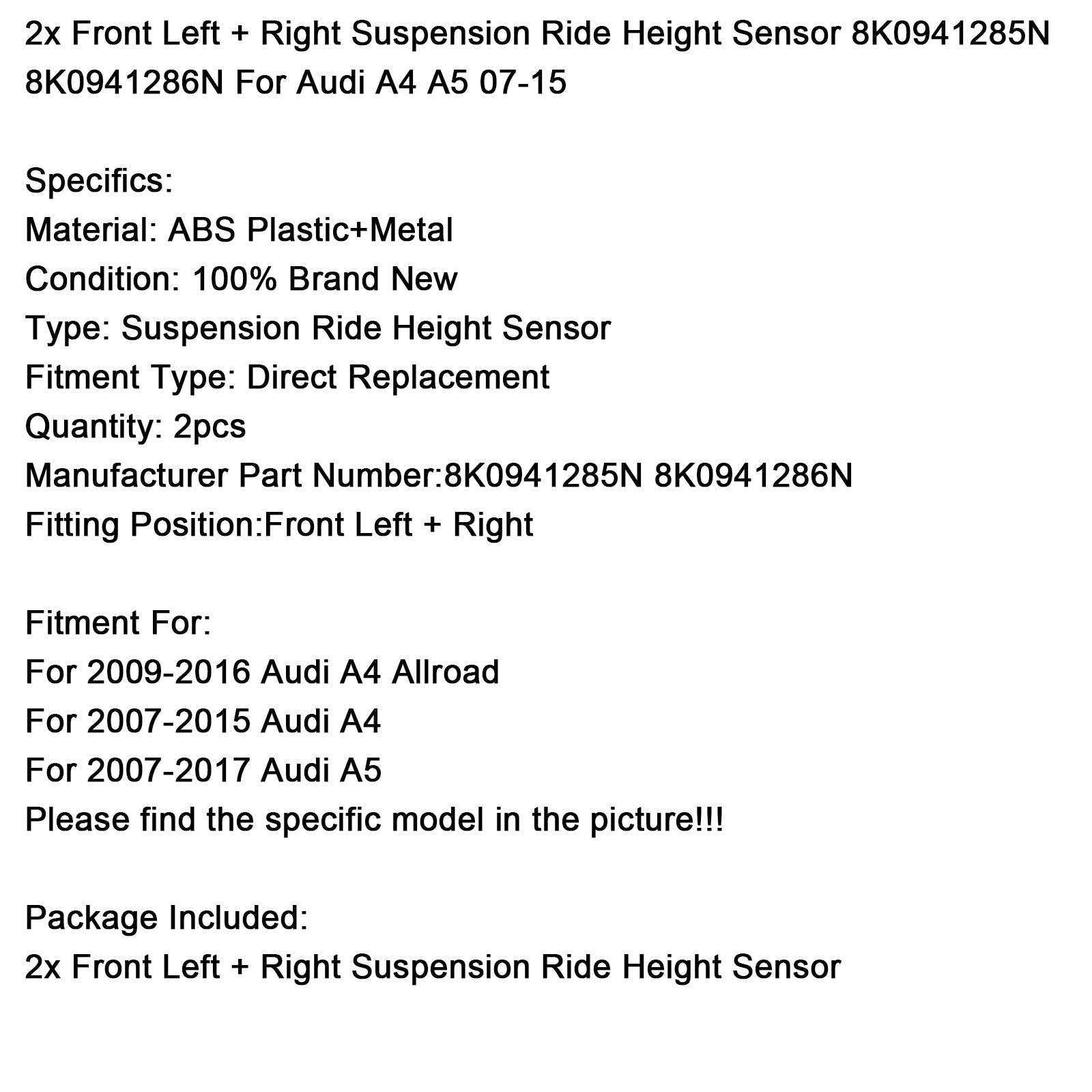 Senzor višine vzmetenja 8K0941285N 8K0941286N za Audi A4 Allroad 2009-2016