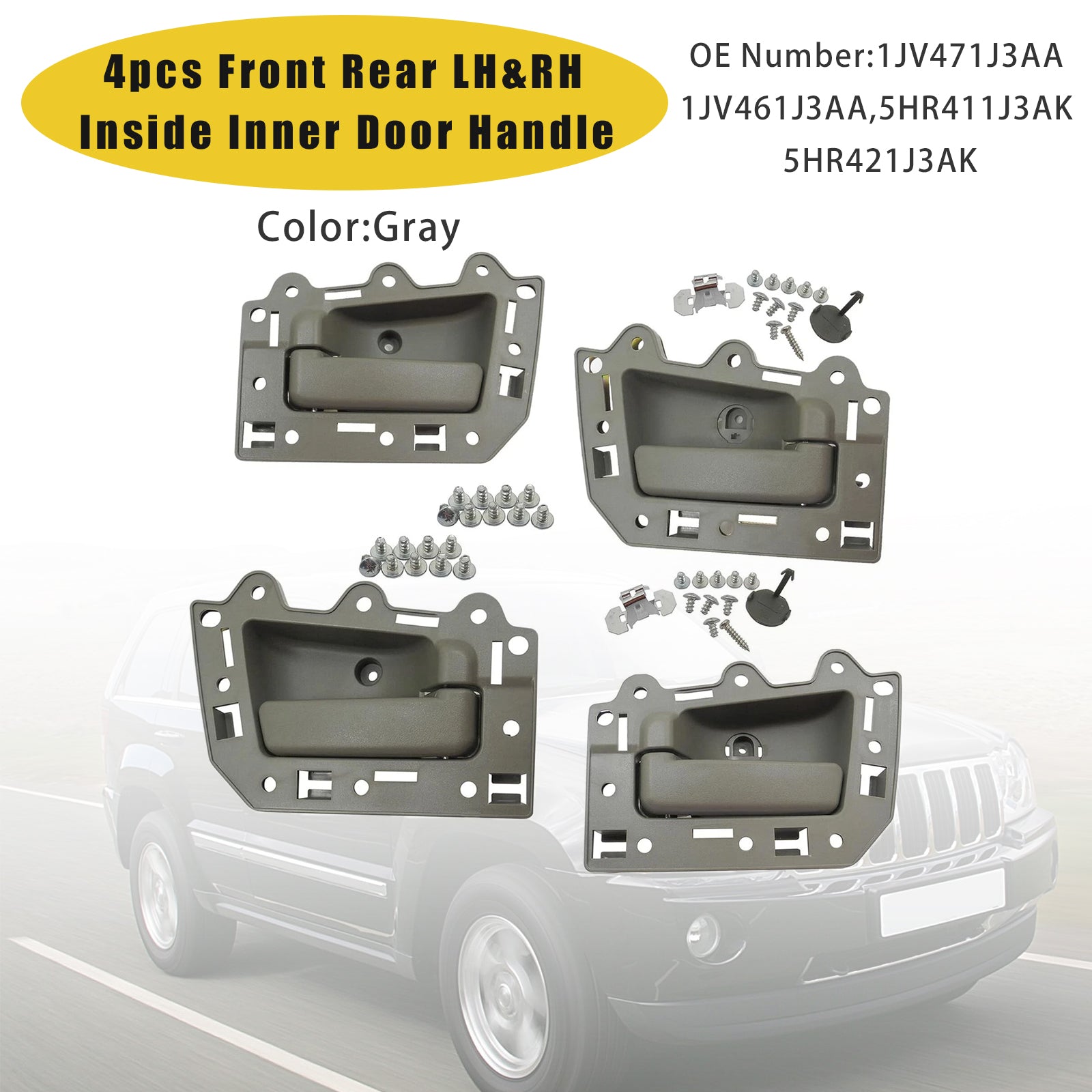 4 poignées de porte intérieures avant et arrière gauche et droite grises pour Jeep Grand Cherokee 2005-2011