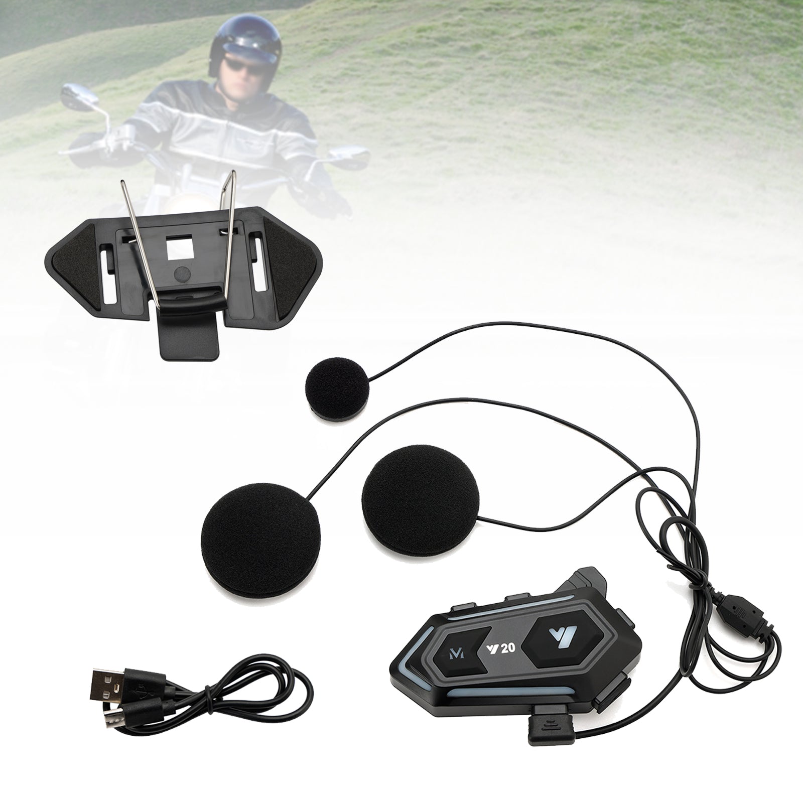Casque Bluetooth Écouteur Casque Lecteur Sans Fil Universel Noir Y20 Pour Moto