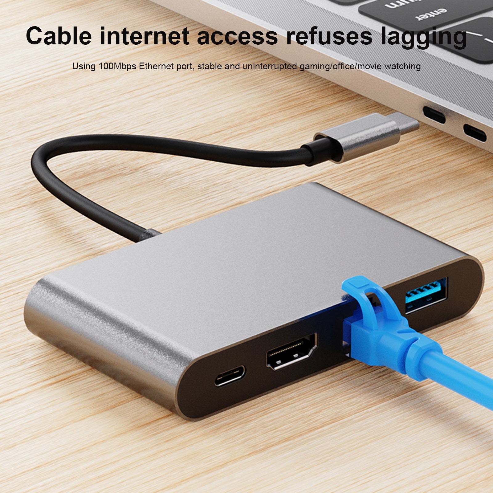 Postaja za 4 v 1 Type-C do RJ45 100M HDMI USB3.0 PD vmesnik za MacBook