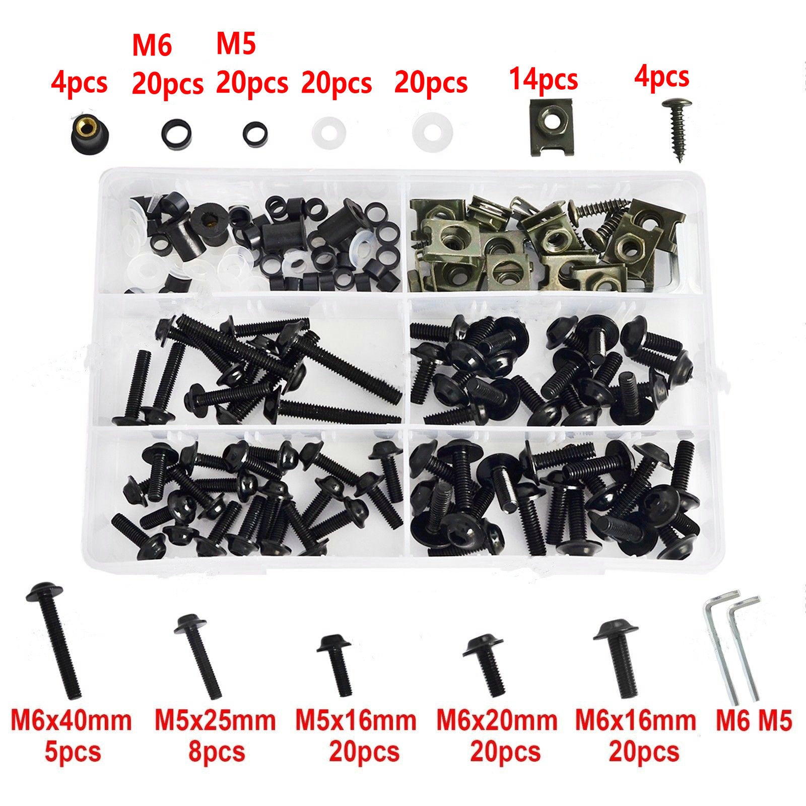 177x M5 M6 Sujeciones Clips Tornillos Pernos de carenado de motocicleta para Yamaha Honda Negro