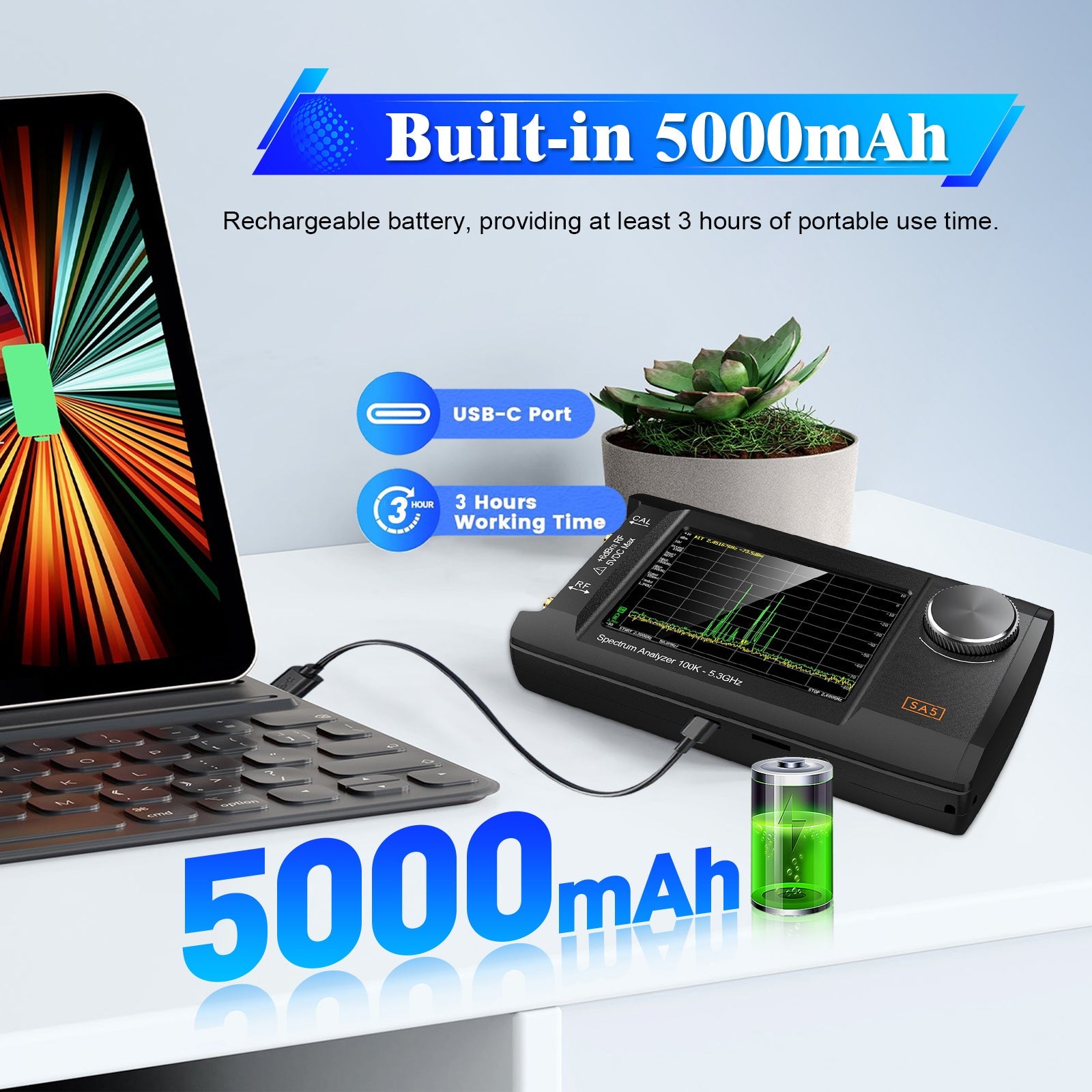 Analyseur de spectre multifonction SA5 avec écran LCD IPS 4 pouces, générateur de signaux 100 kHz à 5,3 GHz