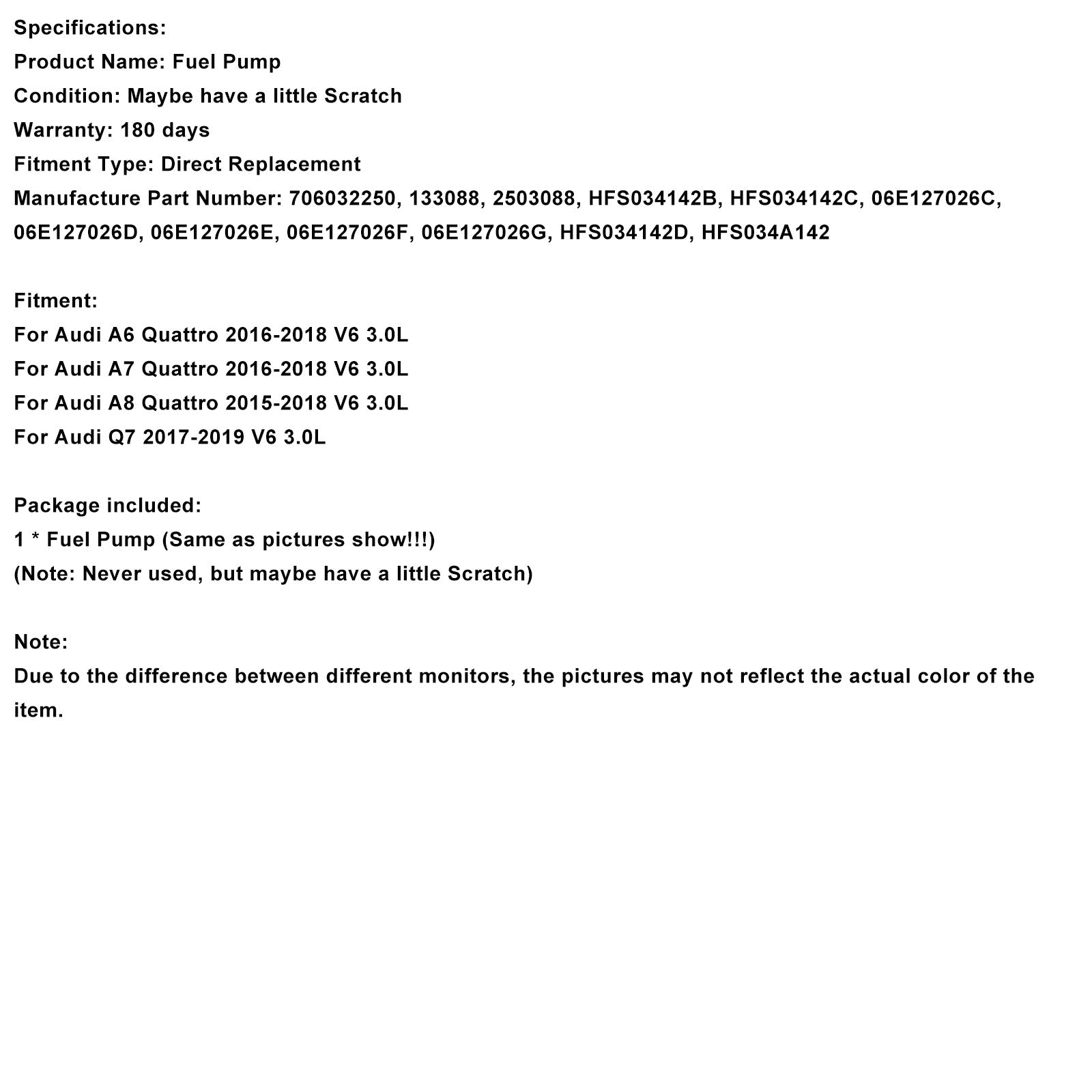 Visokotlačna črpalka za gorivo za Audi Q7 V6 3.0L (2017-2019) - Kataloške številke : 06E127026D, 706032250, HFS034142D
