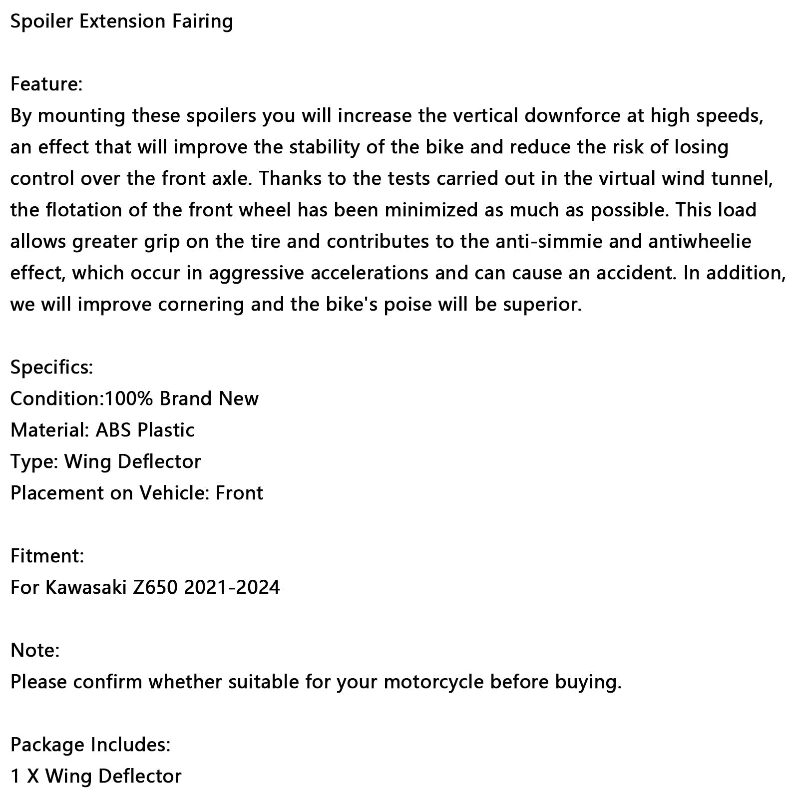 Podaljšek sprednjega spoilerja za Kawasaki Z650 2021-2024