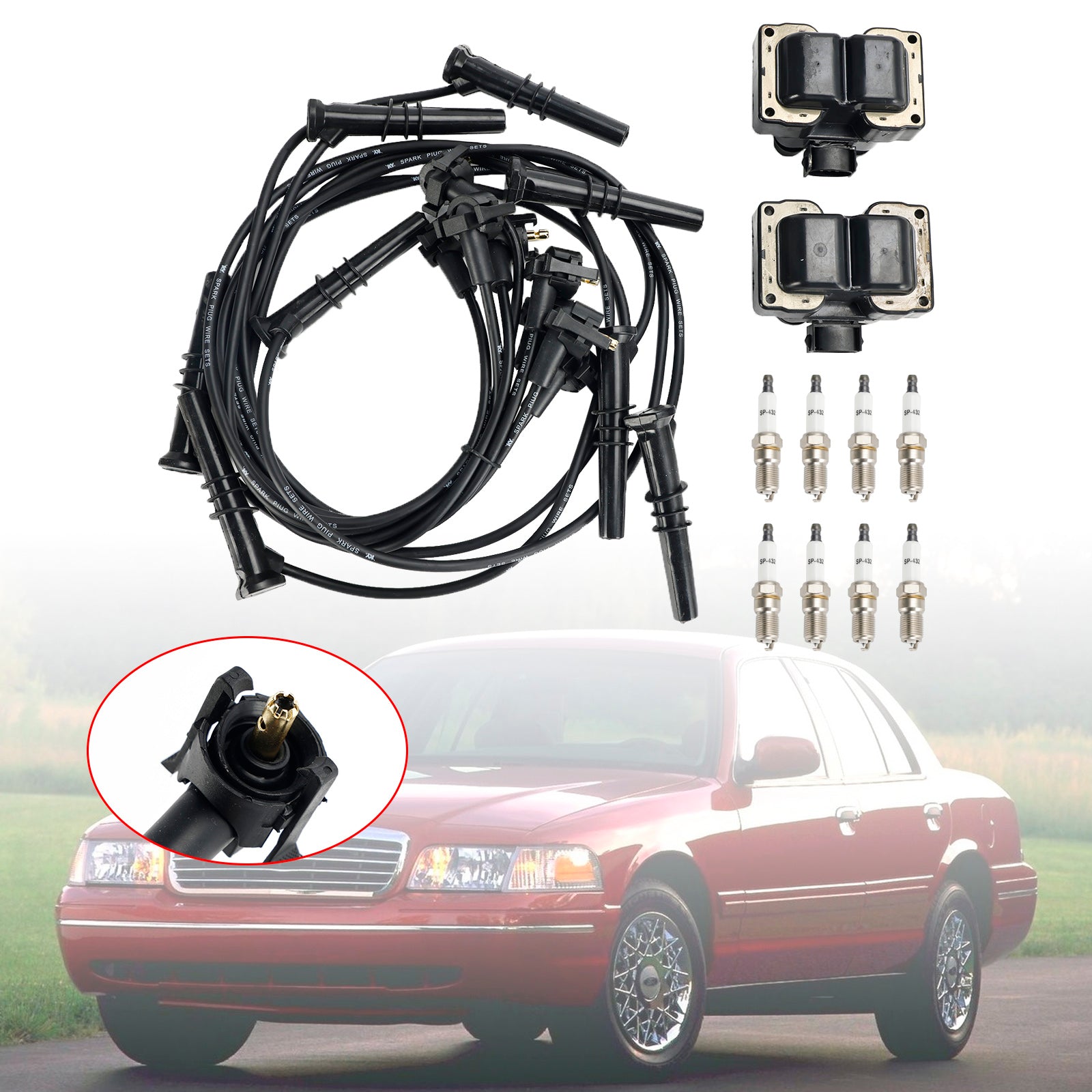 Kit de bobinas de encendido (x2) + velas (x8) + juego de cable para expedición Ford - FD487 SP432