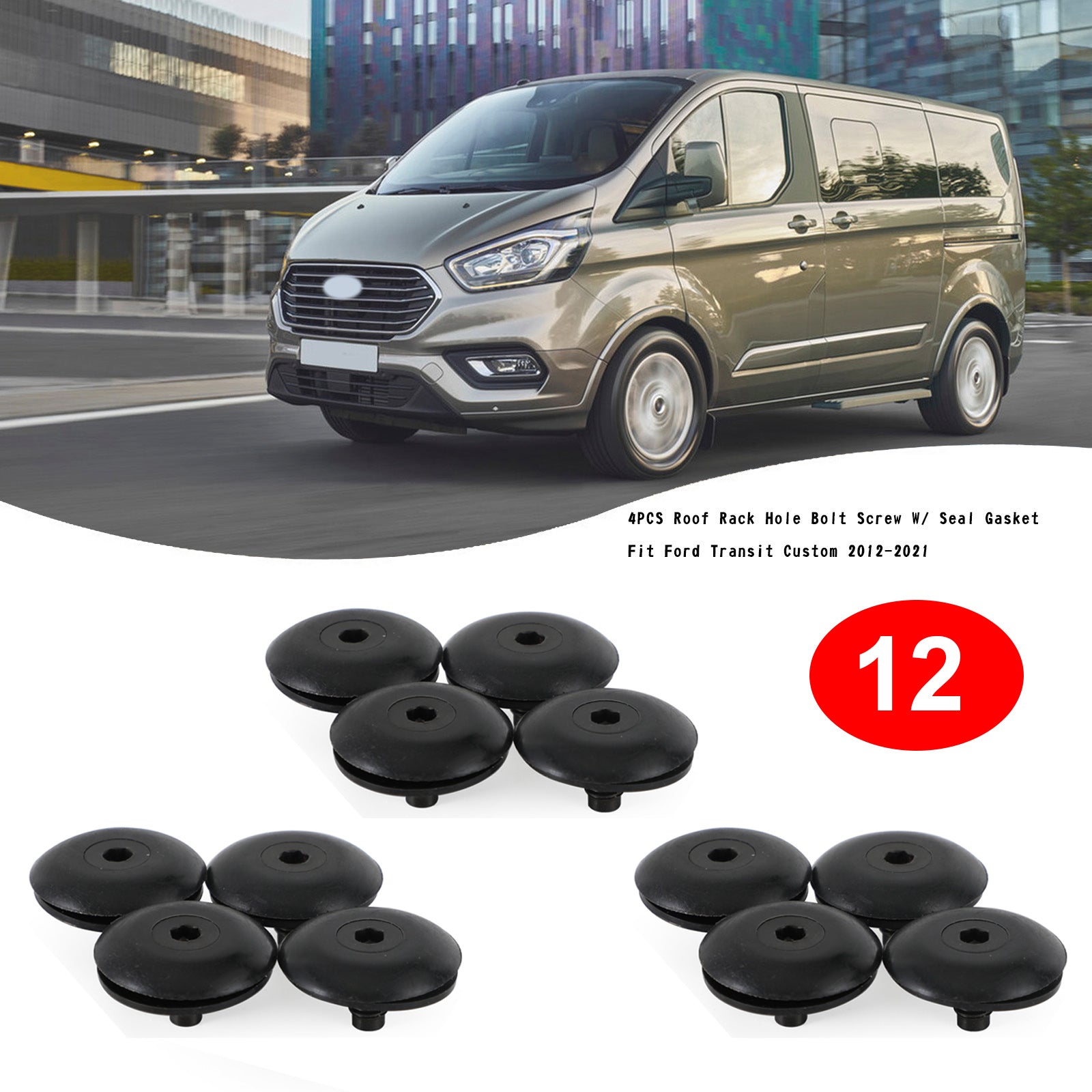 12PCS Roof Rack Hole Bolt Screw W/ Seal Gasket pour Ford Transit Custom 2012-2021