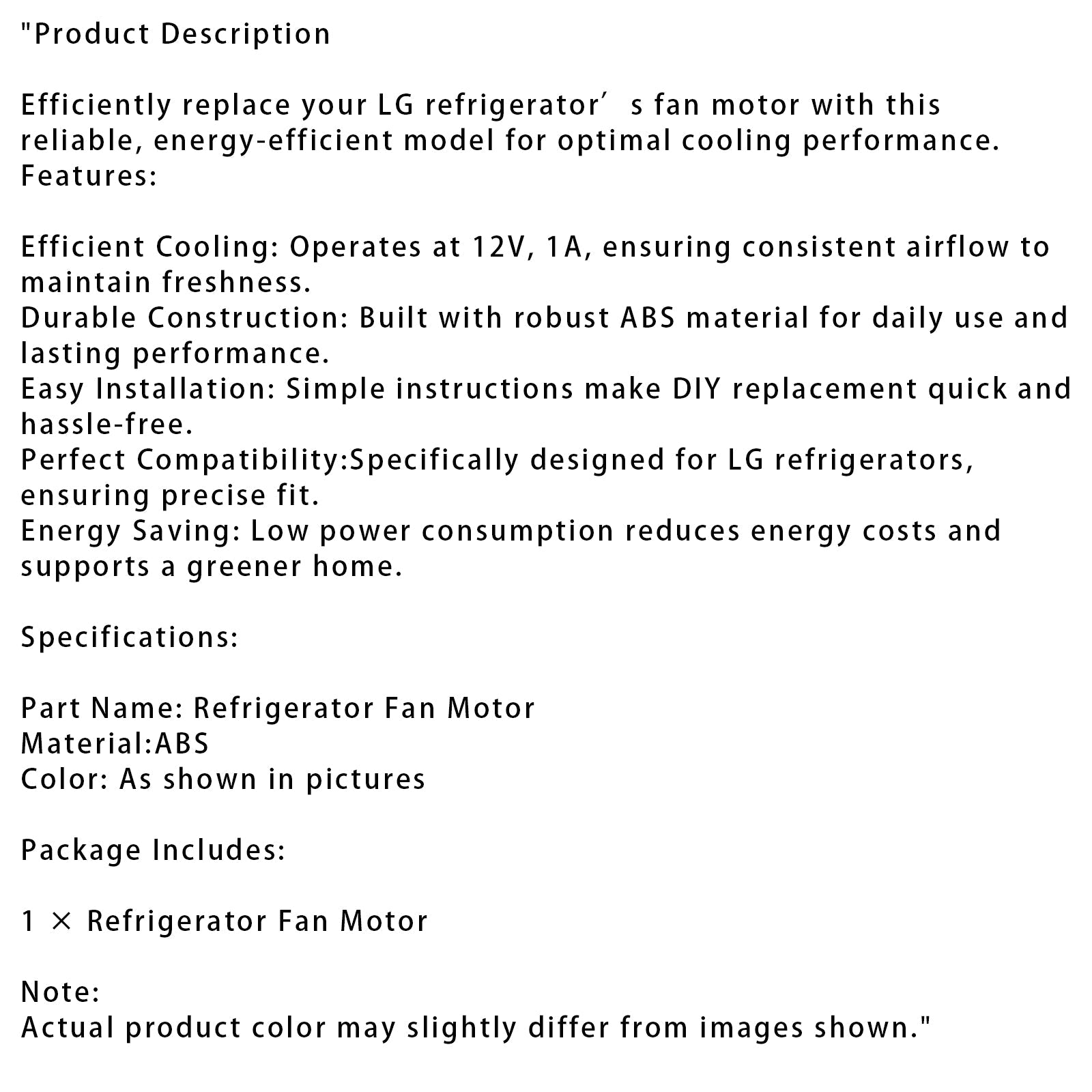 Moteur de ventilateur de réfrigérateur haute performance LG EAU65058318, pièces 12 V 1 A