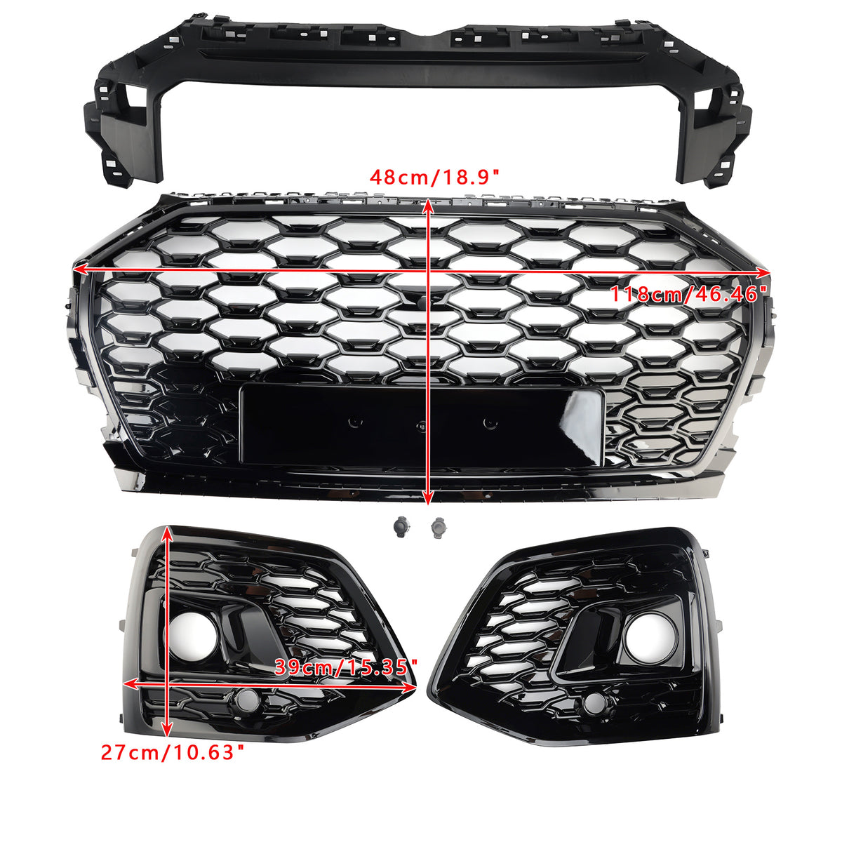 Front Bumper Grille Honeycomb Grill & Fog Light Cover Pour Audi Q5 2021-2025