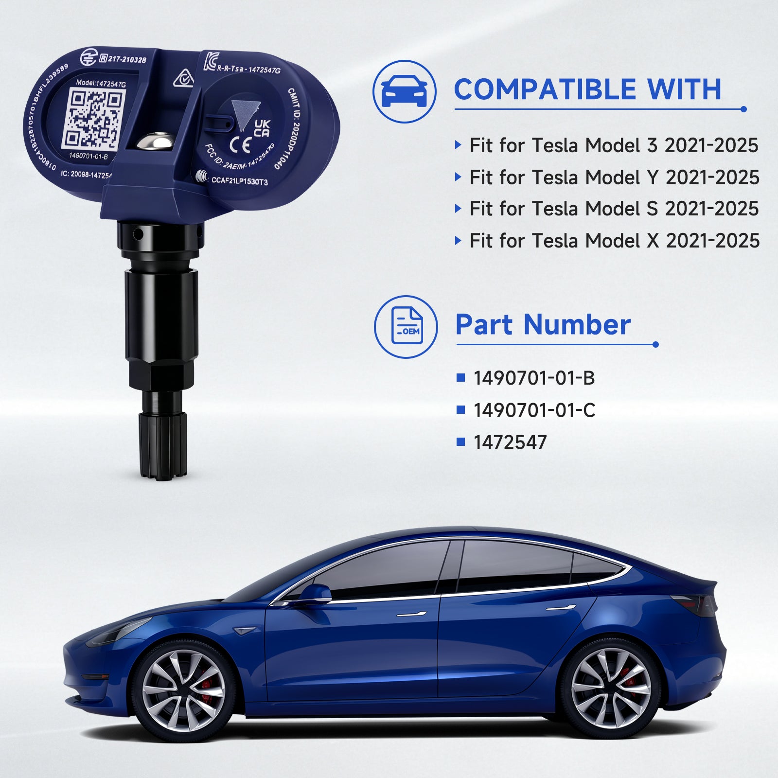 TPMS Bluetooth 4-delige bandendruksensor voor TesLA Model 3/S/X/Y 2021-2024