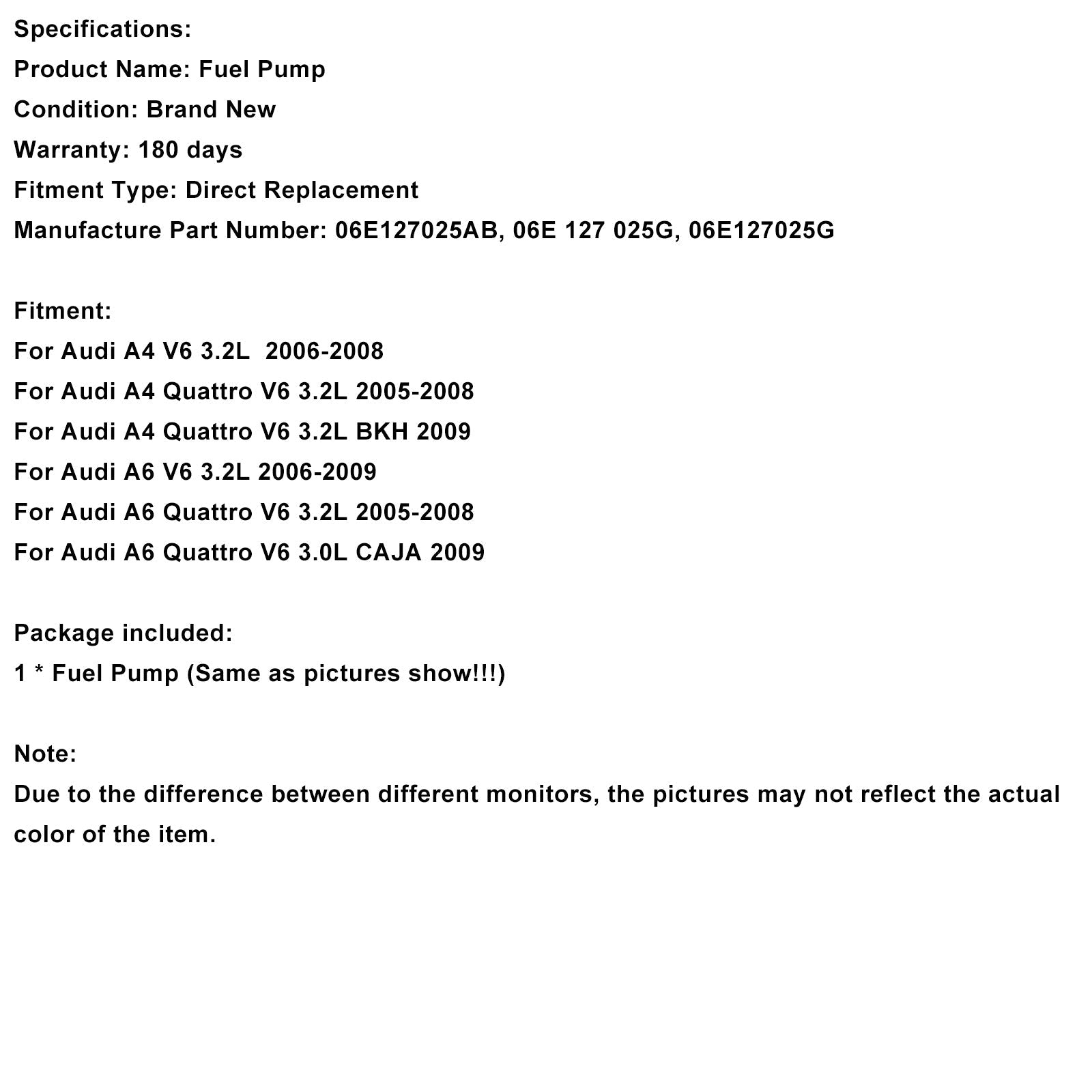 Pompa carburante ad alta pressione CAJA 06E127025G per Audi A6 Quattro V6 3.0L (2009)