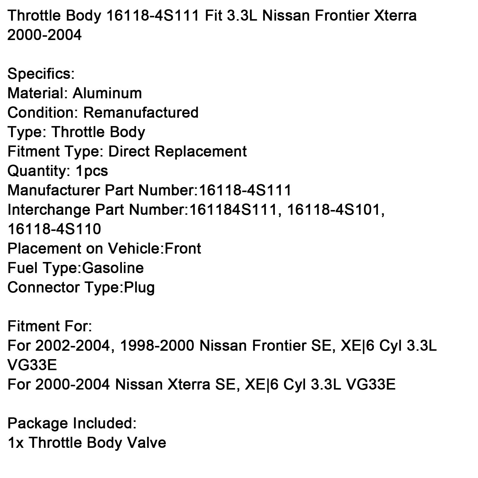 Gasklephuis 16118-4S111 voor Nissan Frontier Xterra 3.3L 2000-2004