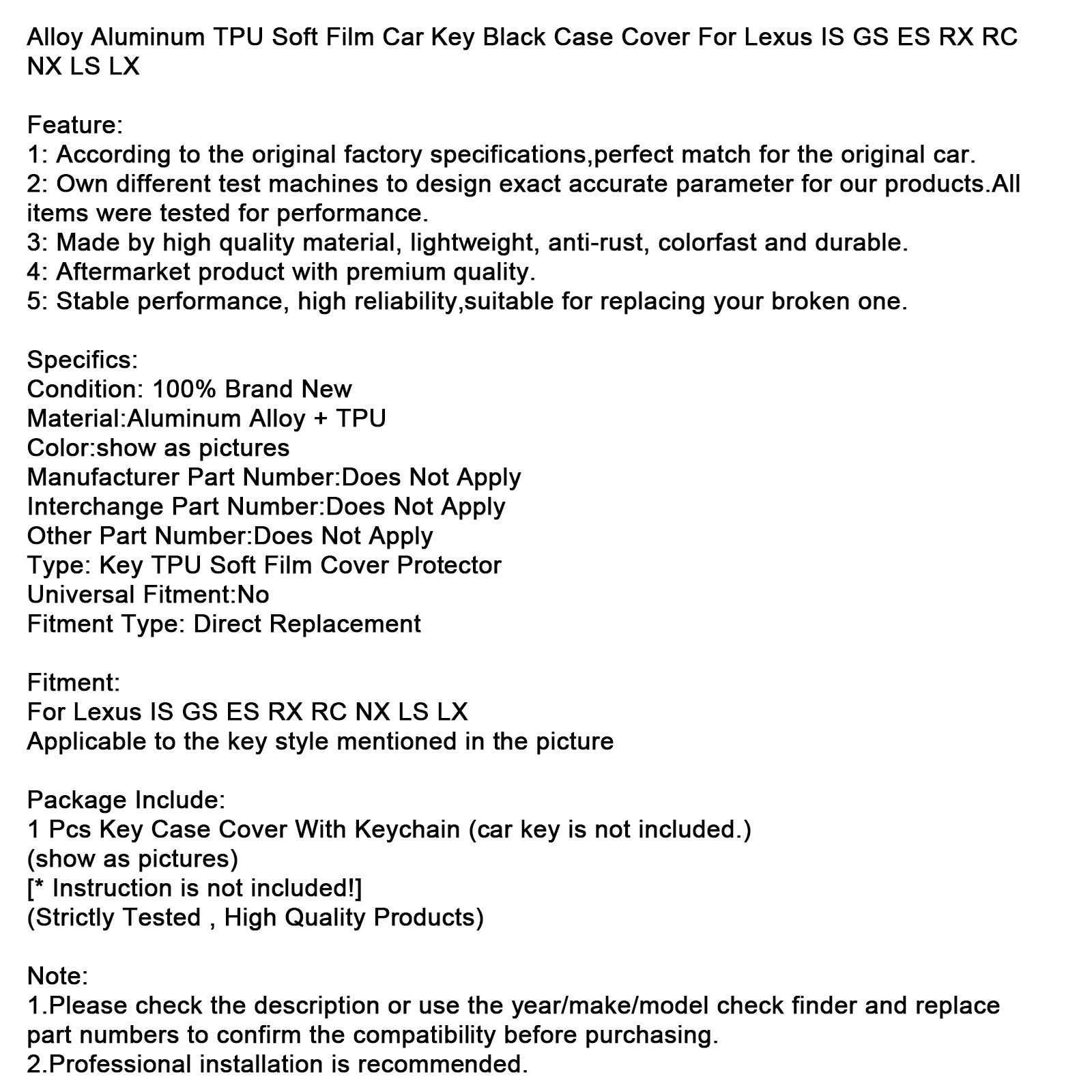 Zwarte beschermhoes van legering&Zachte TPU aluminium autosleutelhoes voor Lexus IS GS ES RX