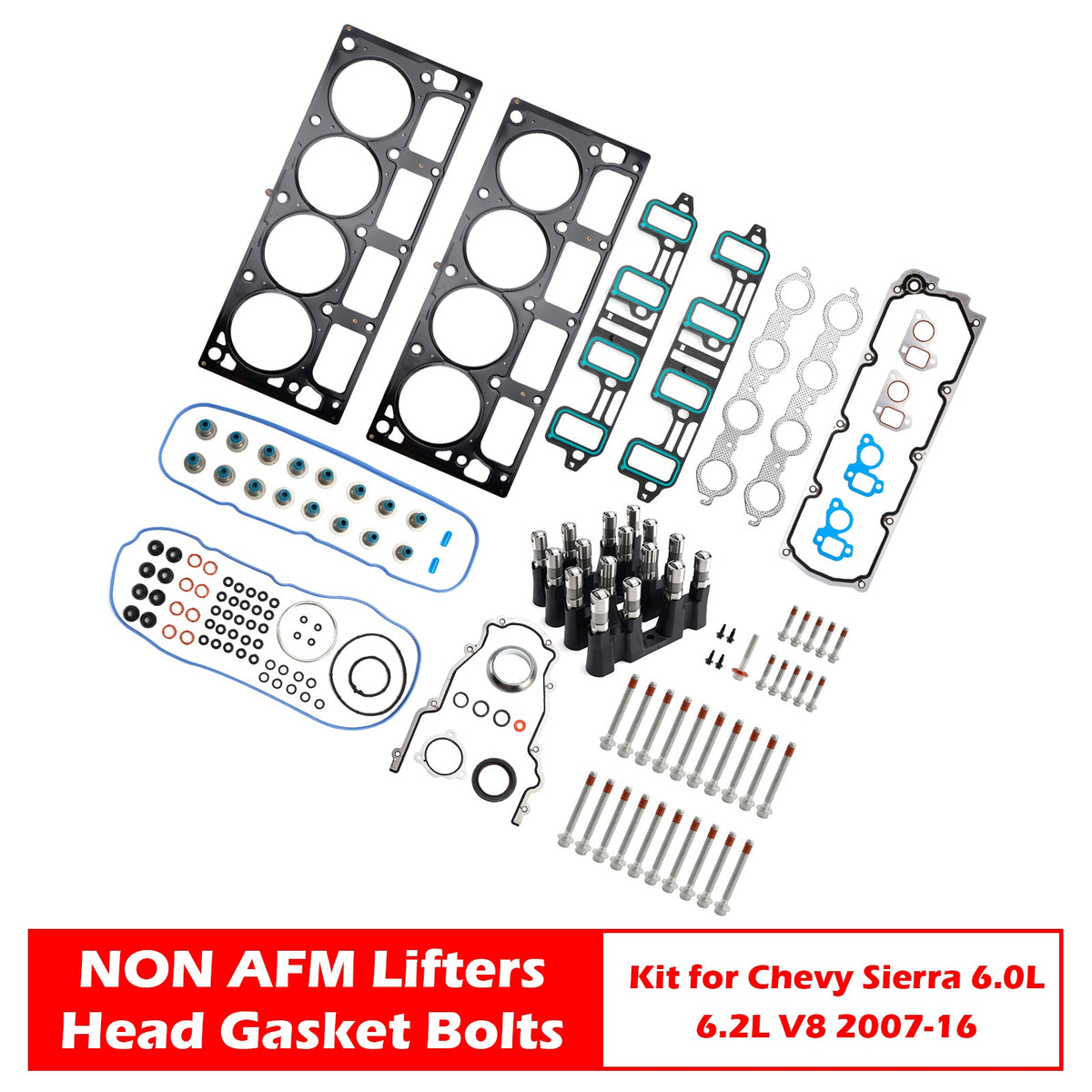 Kit de boulons de culasse et de poussoirs de soupapes (non AFM) pour Hummer H2 6.2L 6162CC 376CID V8 FLEX OHV (16 soupapes) 2009
