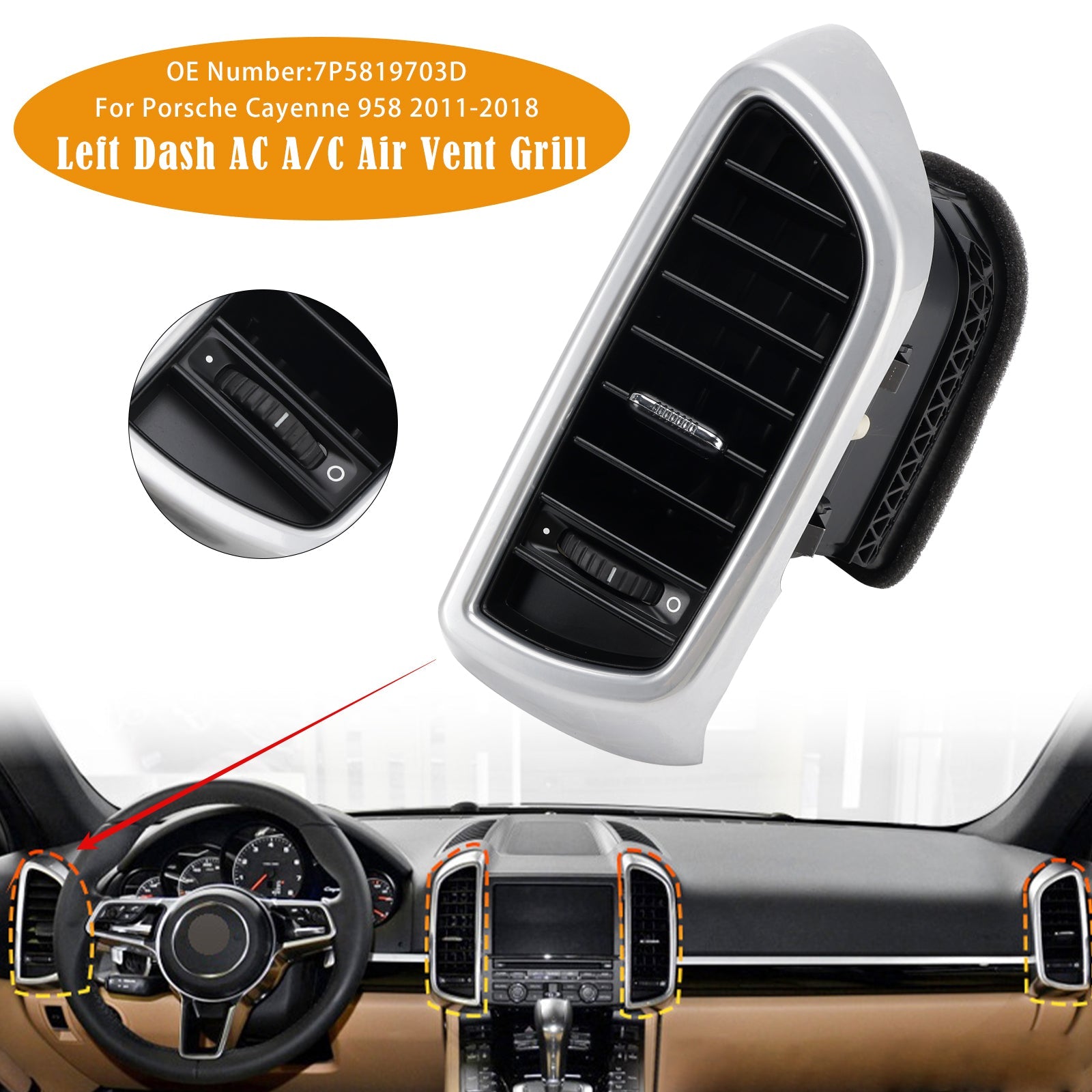 Rejilla de ventilación izquierda (lado del conductor) para Porsche Cayenne 958 (2011-2018) - Número de pieza :7P5819703D