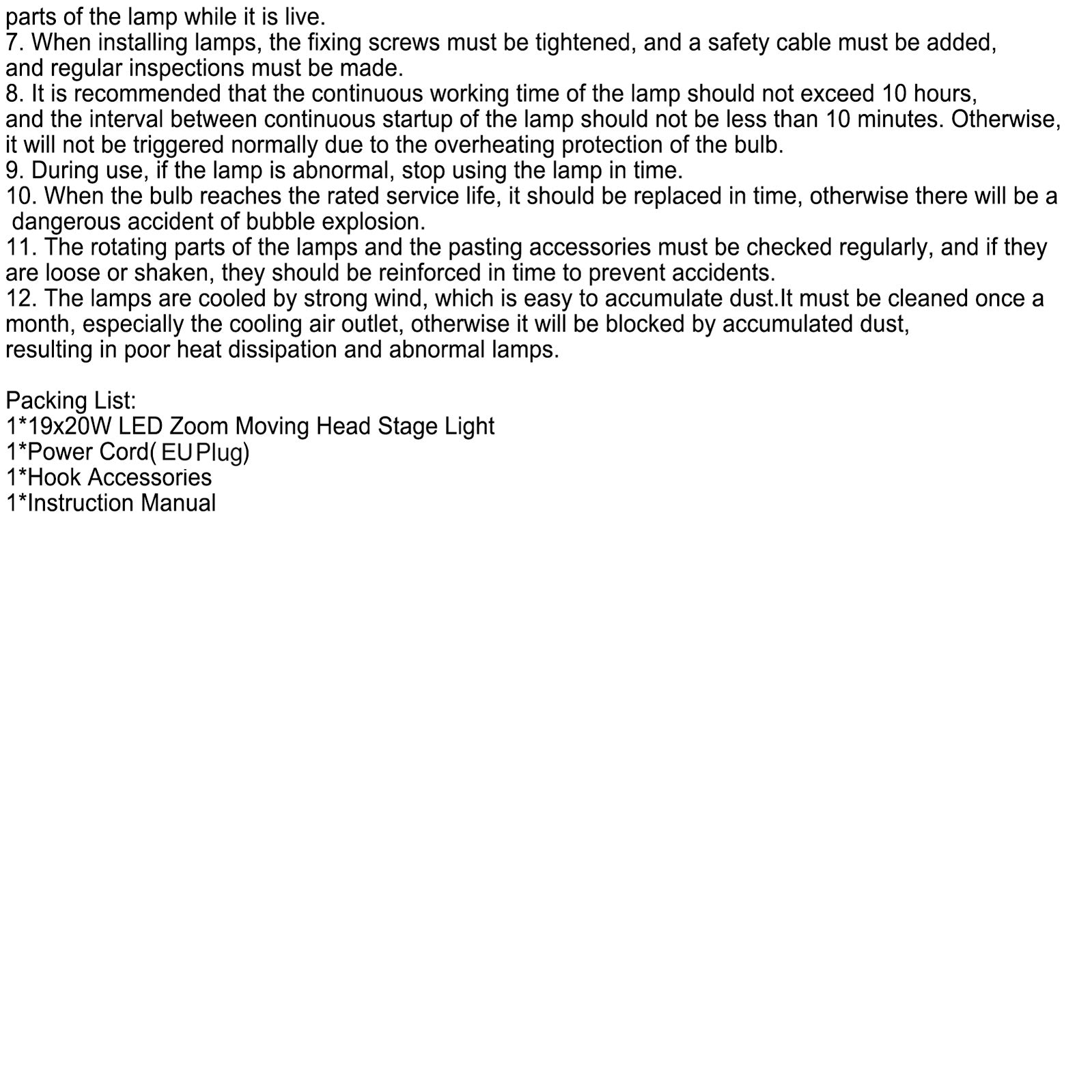 Luce a testa mobile Zoom 19X20W LED RGBW DMX Illuminazione a fascio