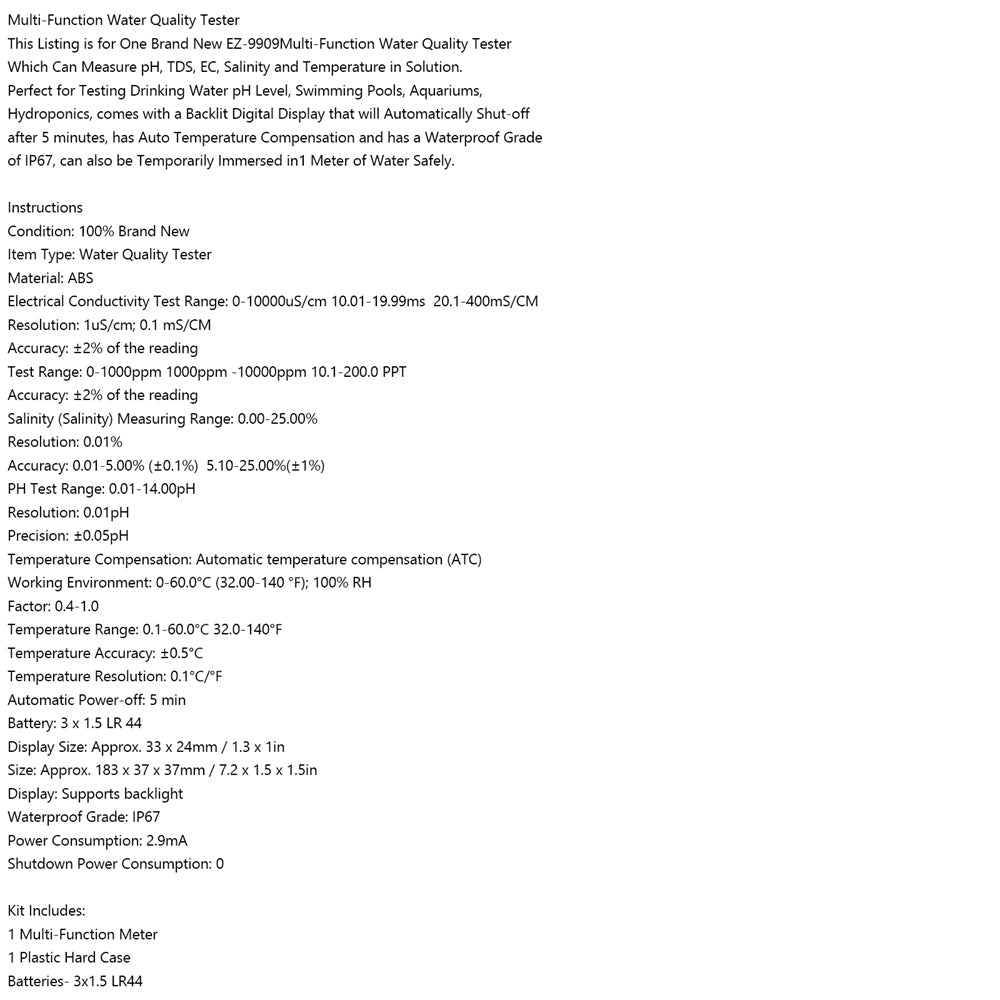 5In1 pH/TDS/EC/SALINOTS/TEMPERATURA DIGITALNI DIGITALNI RAZRED