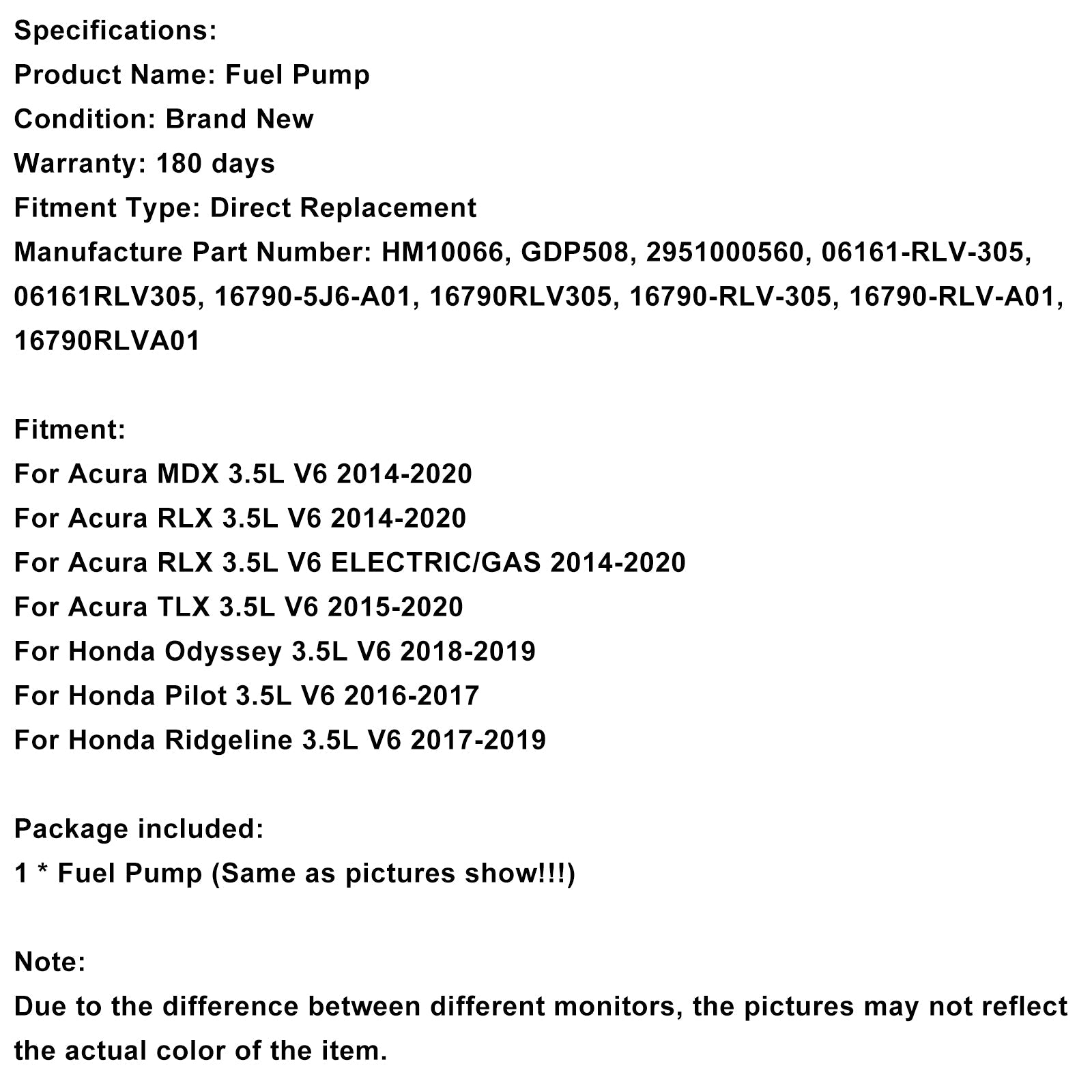 Pompe à carburant haute pression 16790-5J6-A01 pour Acura MDX 3,5 L et Odyssey