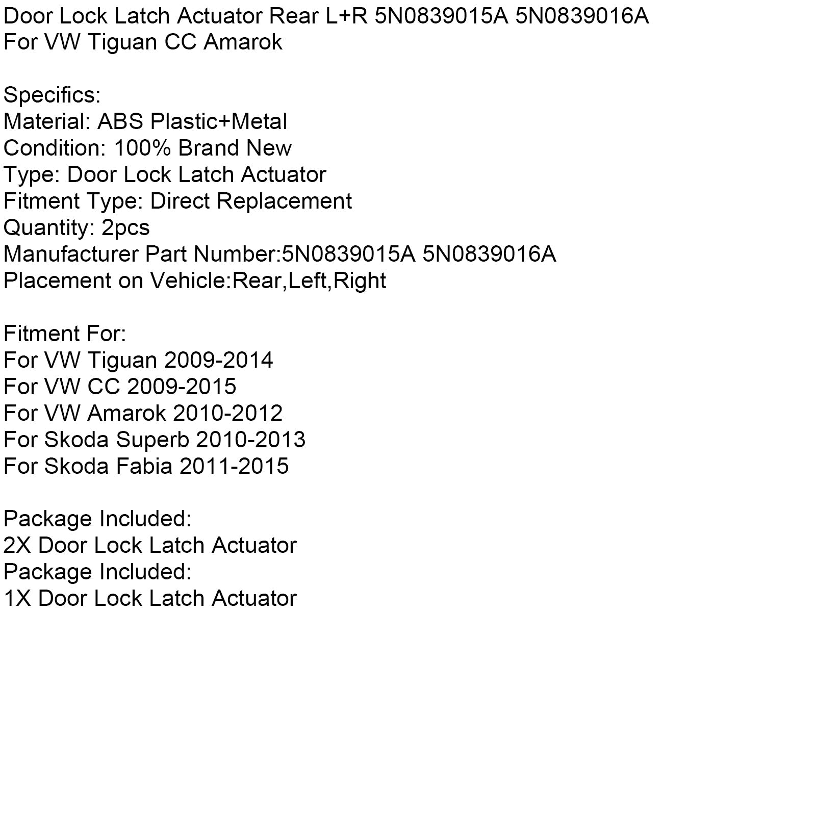 Achter links en rechter achterdeur vergrendeling 5N0839015A 5N0839016A voor VW Tiguan CC Amarok
