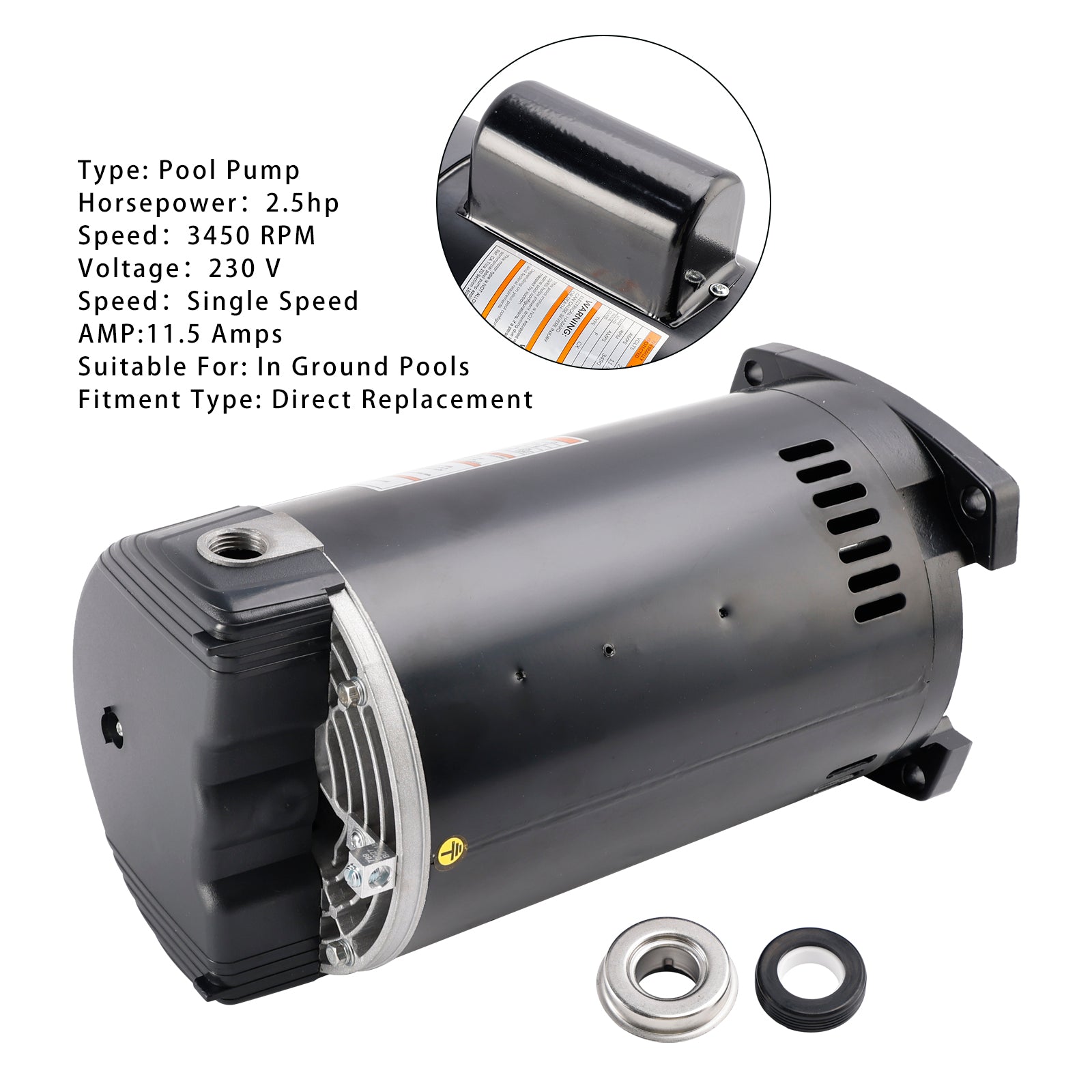 B2840 B840 2.5 CV 230 V Motor de bomba de piscina, marco de 56 años, brida cuadrada