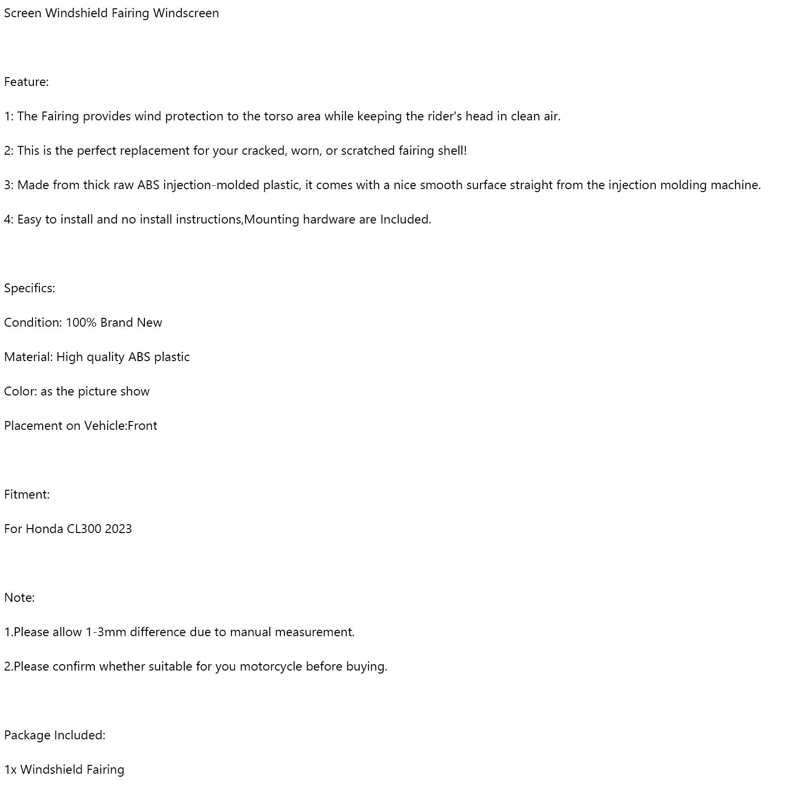 Honda CL300 2023 parabrezza del parabrezza faro