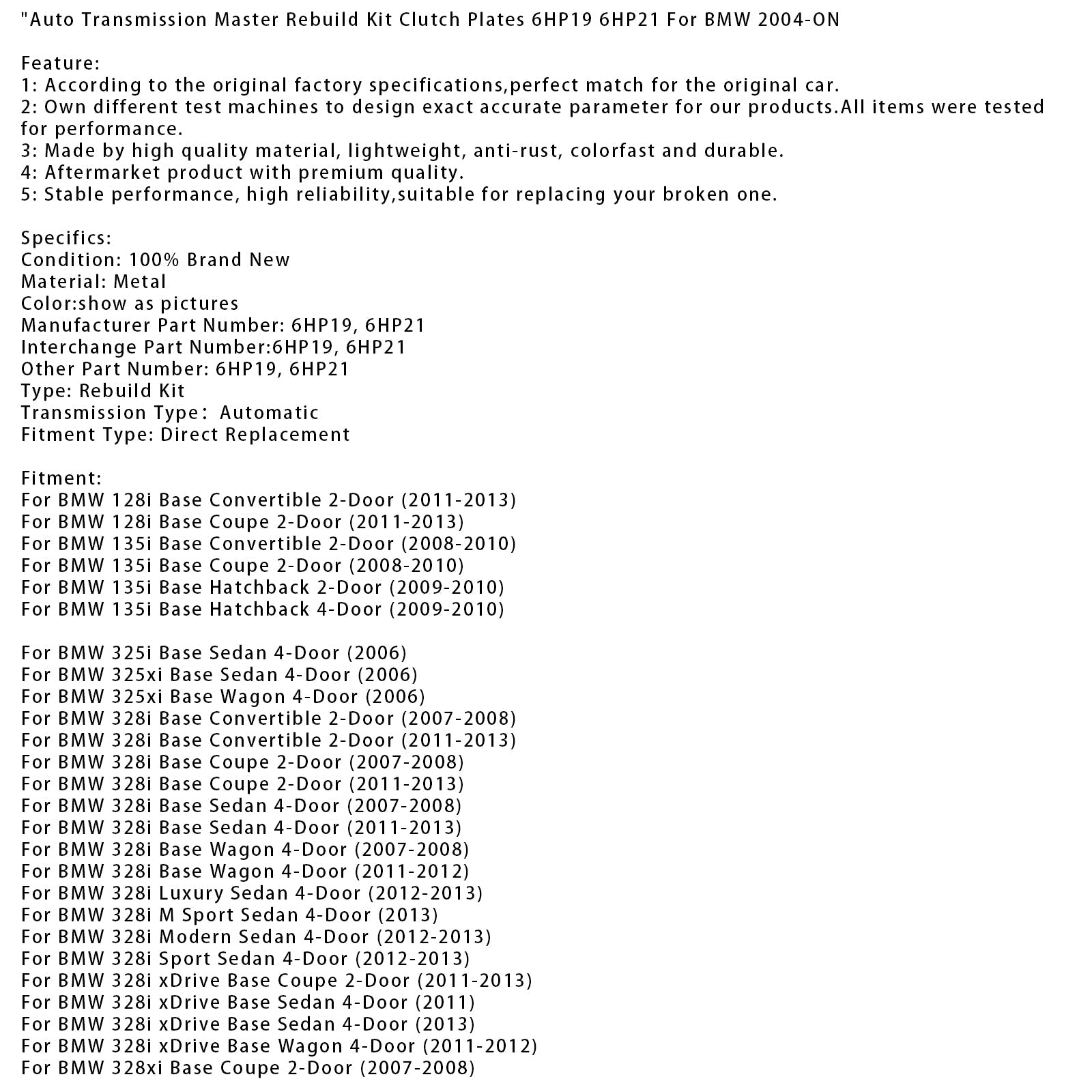 Kit di ricostruzione della trasmissione automatica, 6HP19 6HP21 Disco di frizione per BMW dal 2004