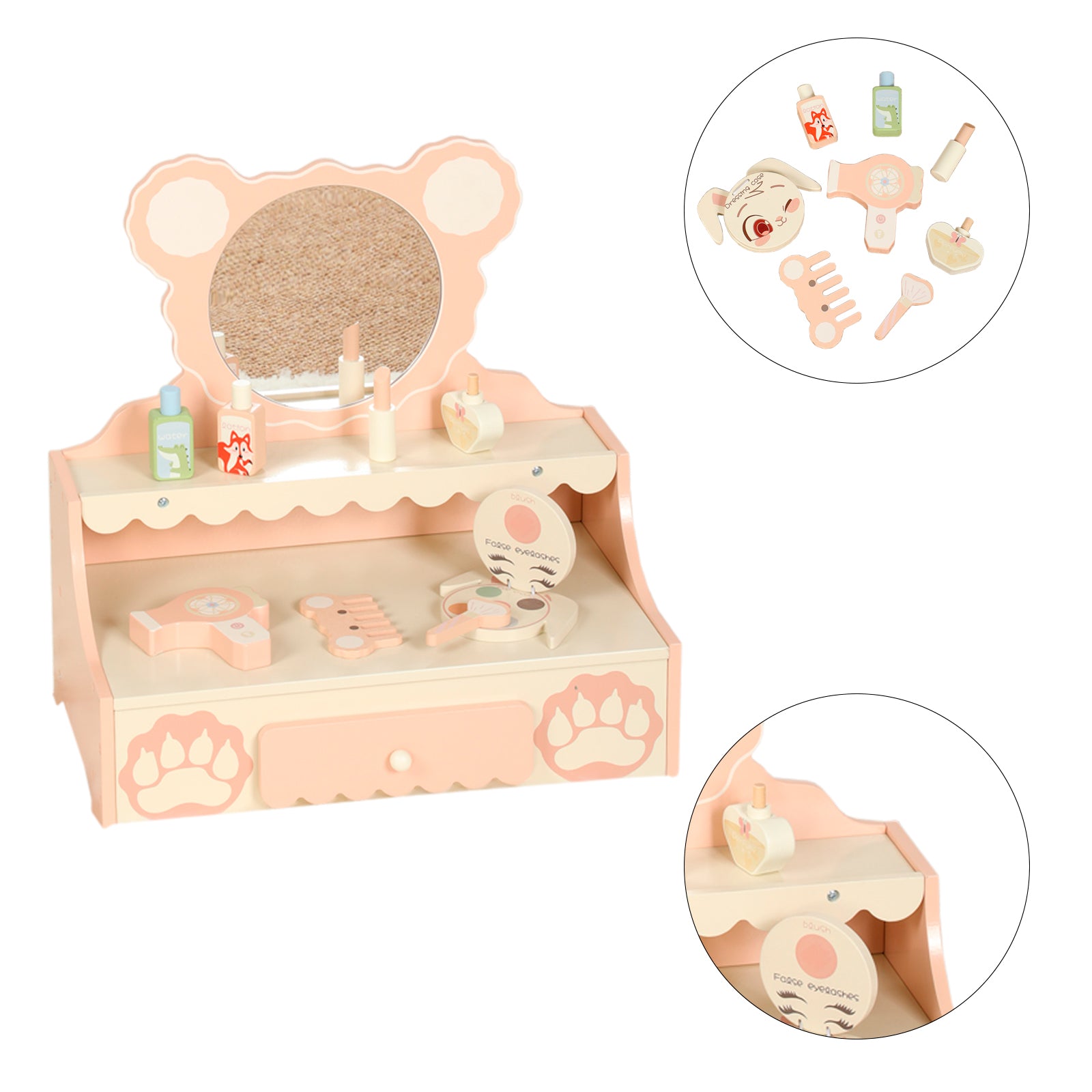 Kindermake-upset met spiegel en lades – kaptafel en make-upspeelgoed voor meisjes, perfect cadeau voor meisjes