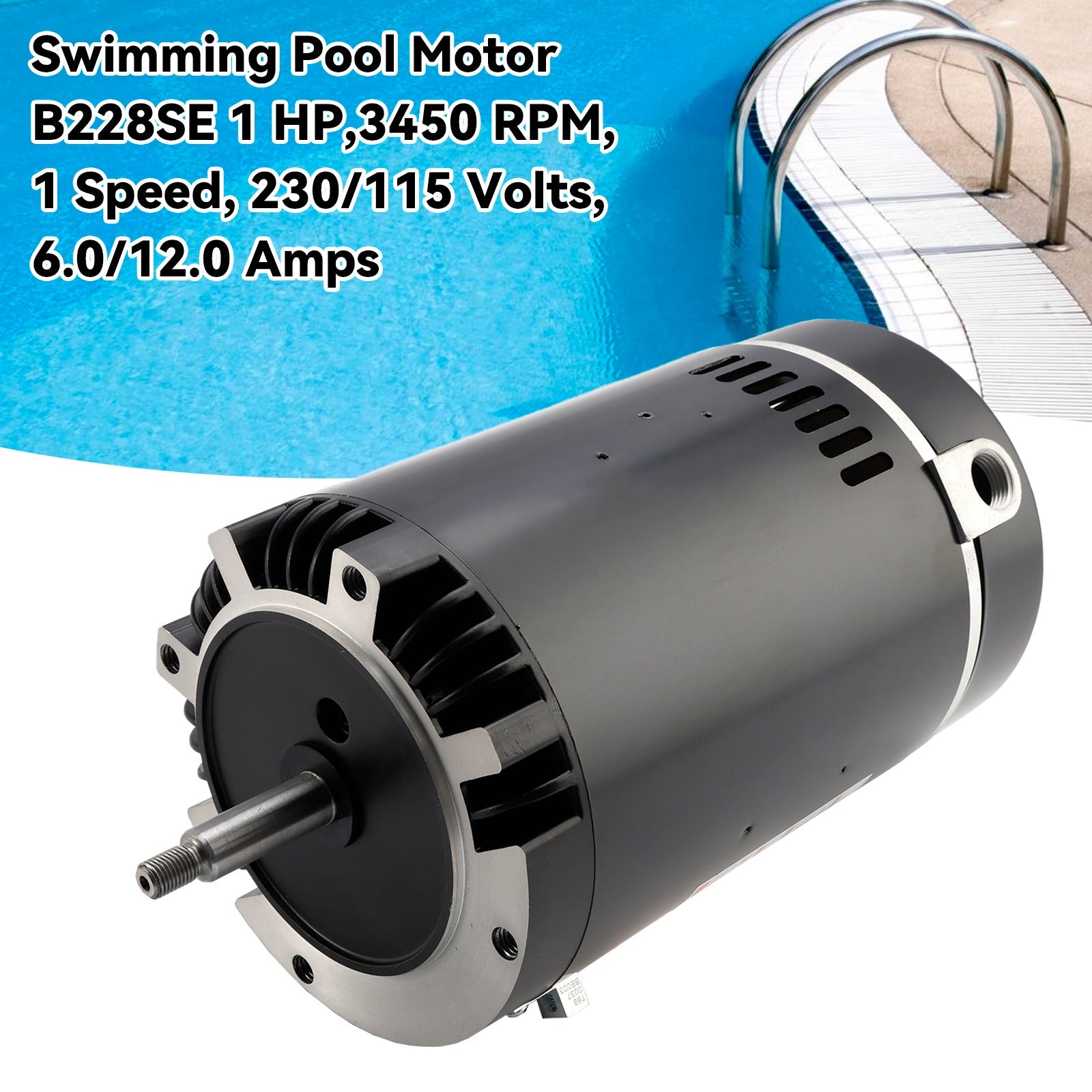 B228SE 1 Motor de piscina CV, 3 450 rpm, 1 velocidad, 230/115 V, 6/12 A