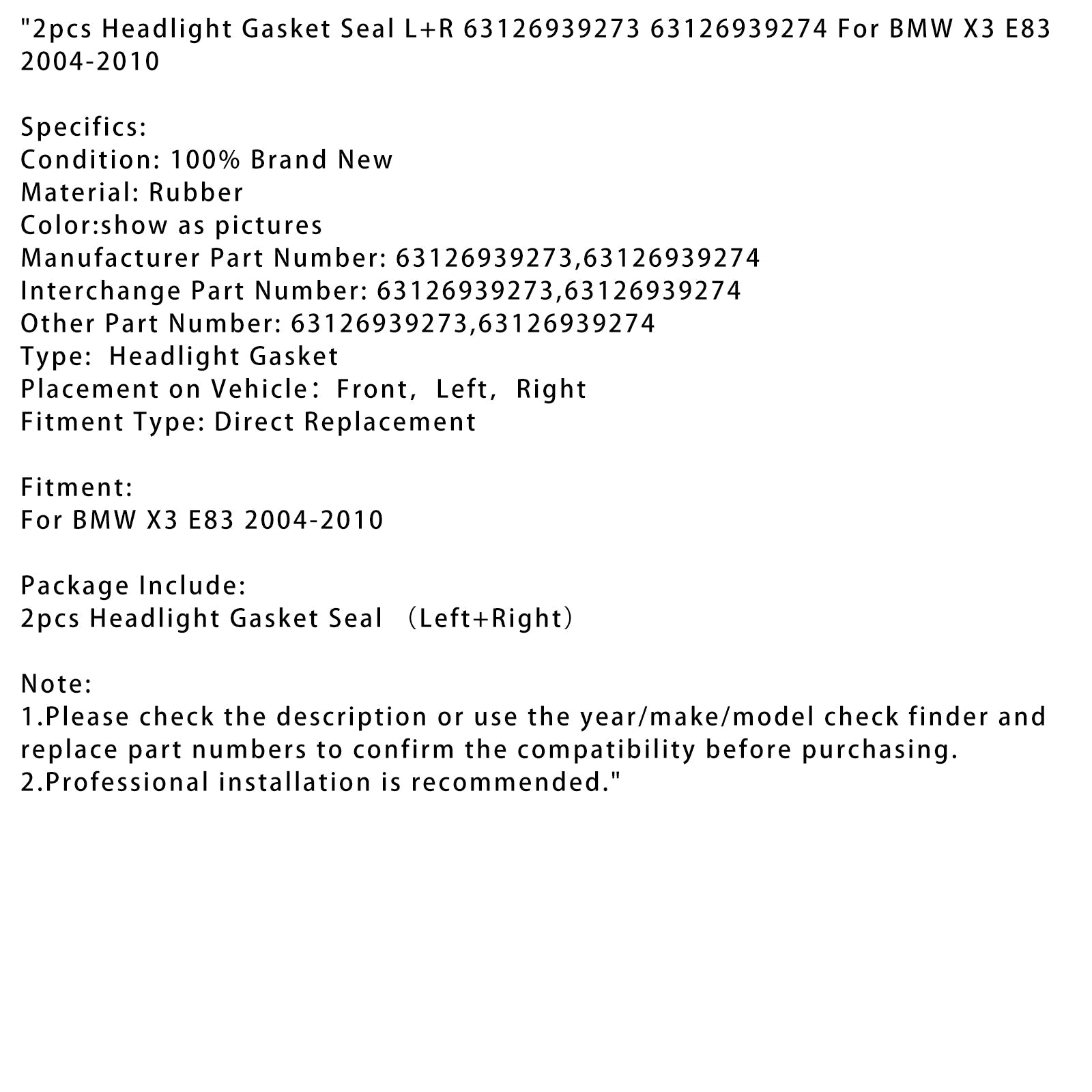 Lewy i prawy złącze latarni morskiej dla BMW X3 E83 2004-2010 (2 sztuki) 63126939273 63126939274