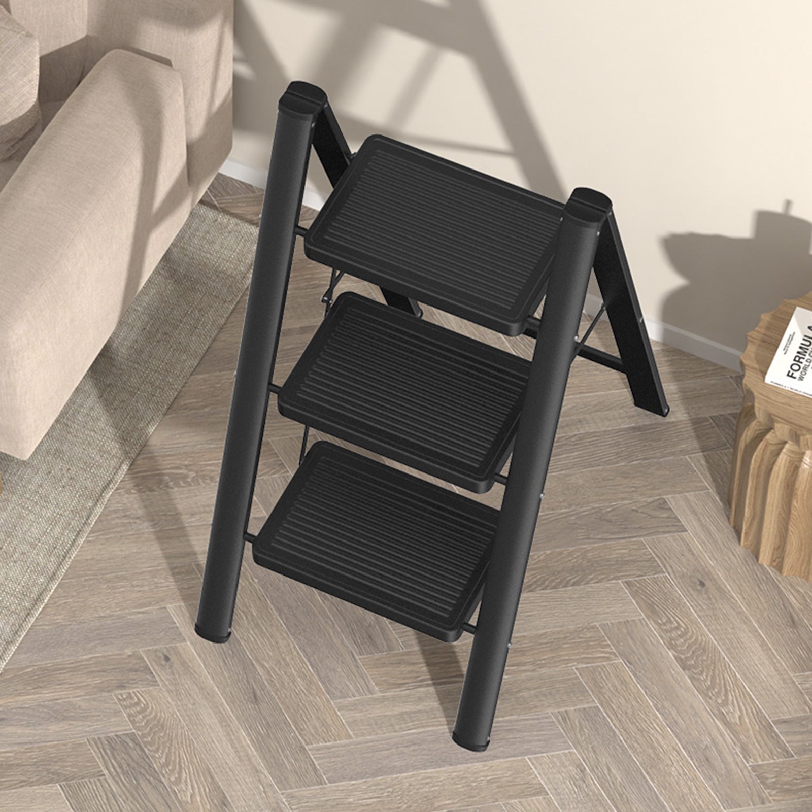 Trap, 3 niveaus, opvouwbaar, aluminium, breed, licht, compact, ladder