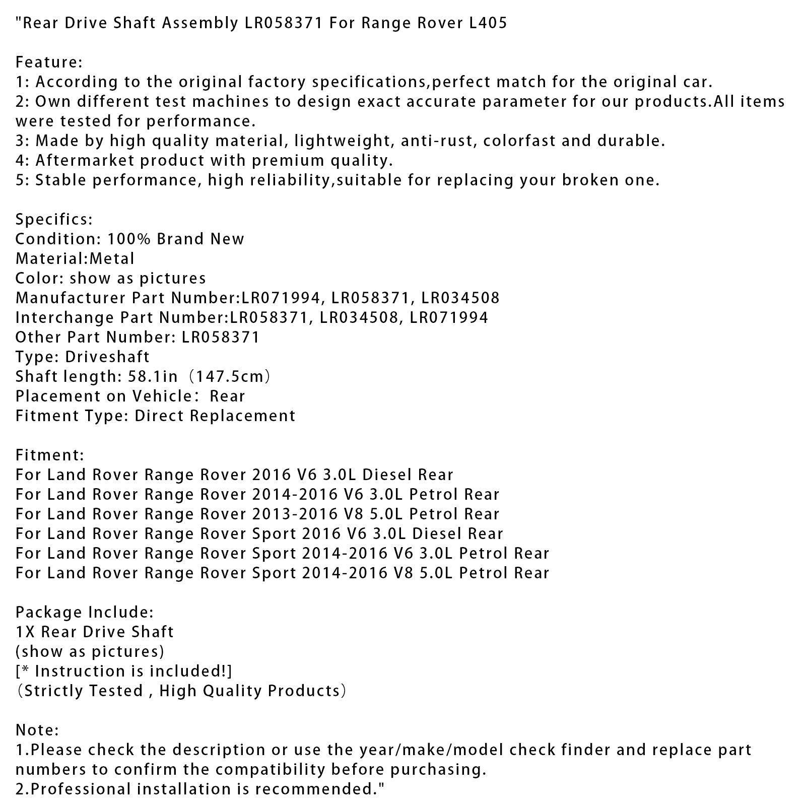 Zadnji prenos drevo dizel Land Rover Range Rover V6 3.0L 2016 LR058371 LR034508