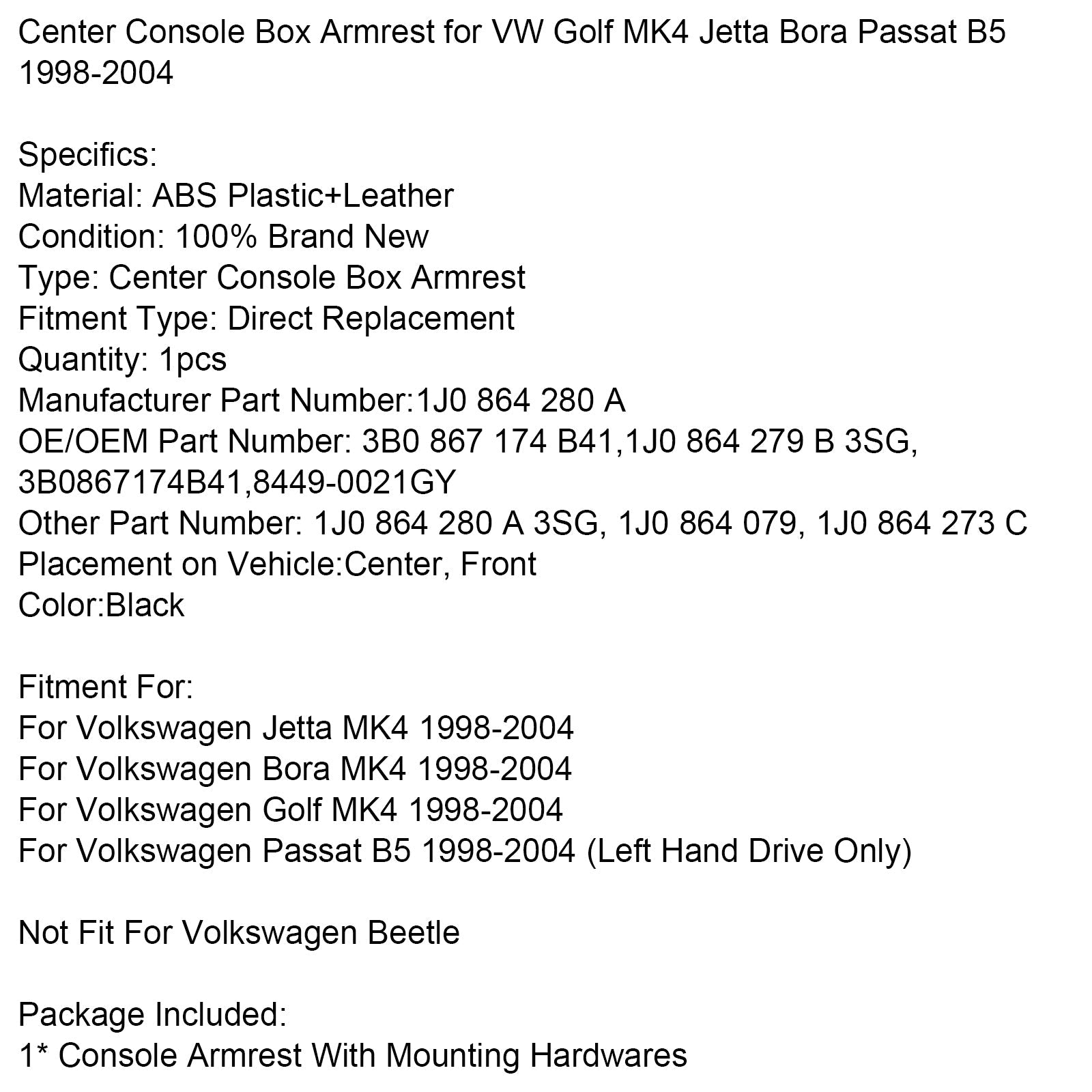 Osrednji naslon za osrednjo konzolo VW Golf Mk4 Jetta Bora Passat B5 1998-2004 1J0 864 280 a
