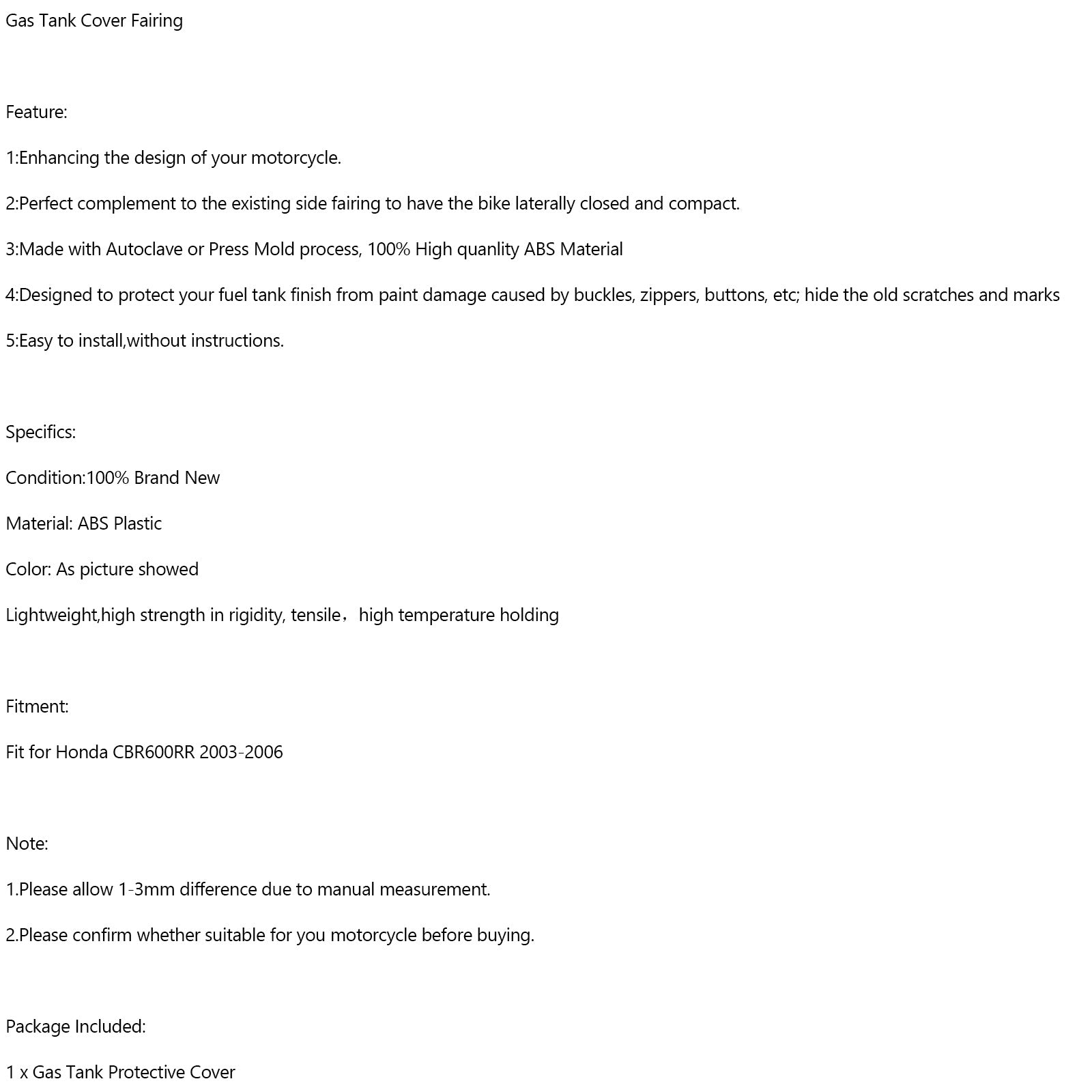 2003-2006 Honda CBR600RR Carbon Gas Tank pokrywa panelu osłona owiewki