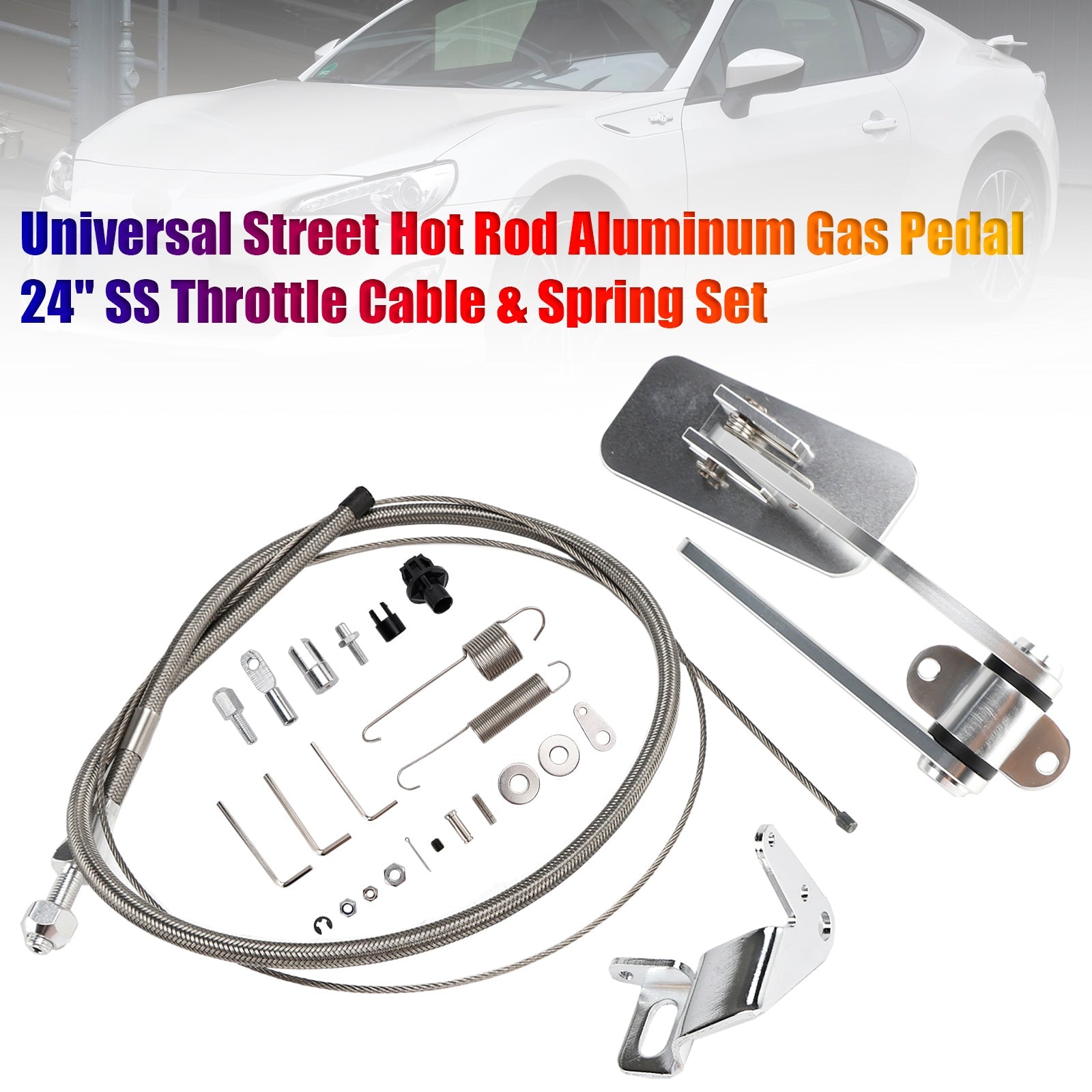 Pédale d'accélérateur universelle en aluminium pour hot rod de rue, câble d'accélérateur et ressort en acier inoxydable de 24 pouces