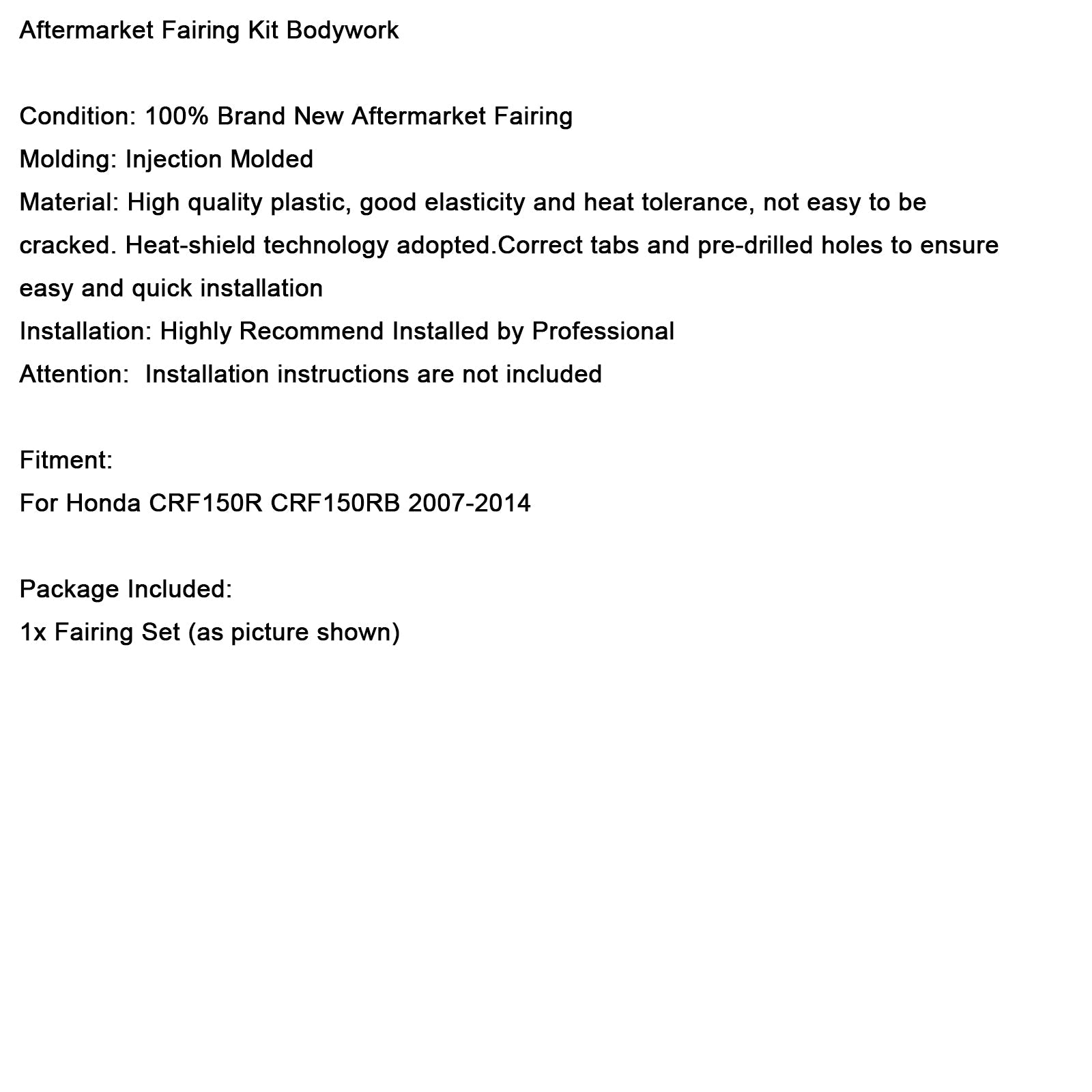 Kit de carrosserie en plastique pour Honda CRF150R/RB 2007-2014, carénage de garde-boue