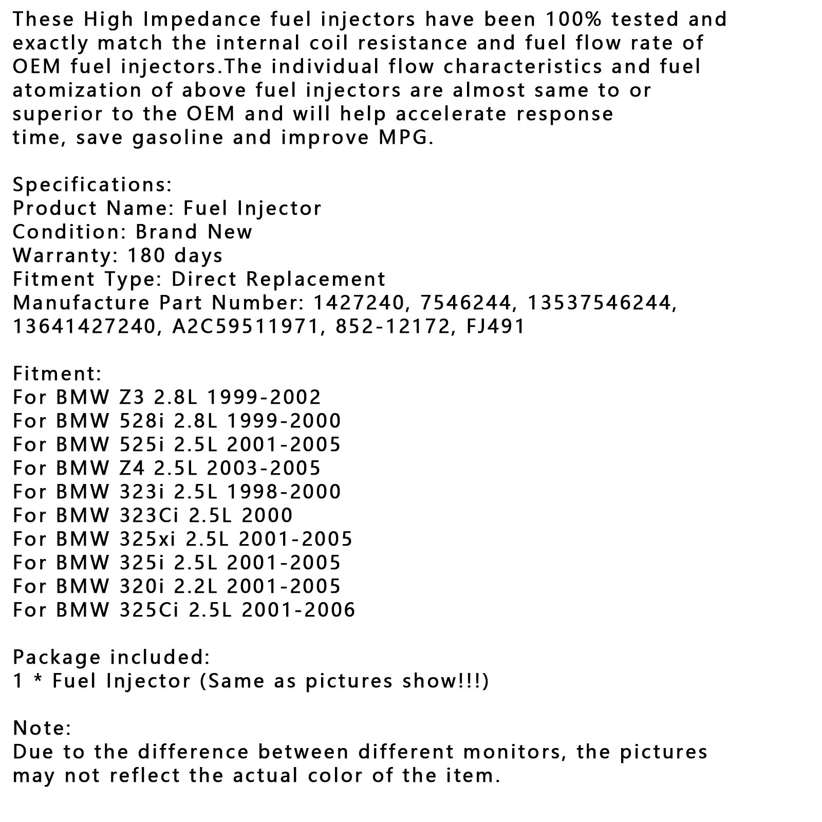 1 injecteur de carburant 13537546244 pour BMW 325xi 325i 320i 325Ci 525i 2001-2005