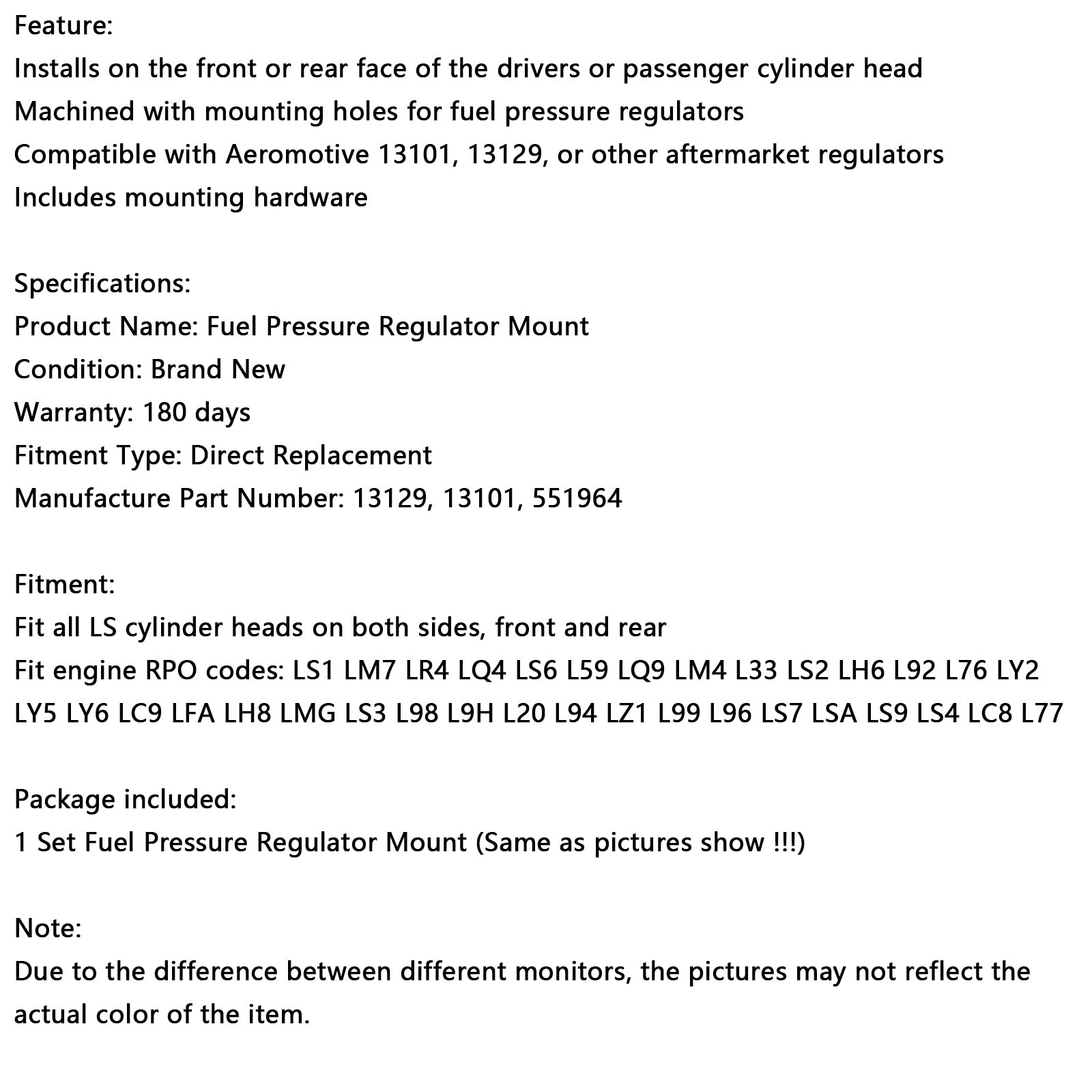 Support de régulateur de pression de carburant pour culasse LS, montage sur billette, compatible avec Chevrolet