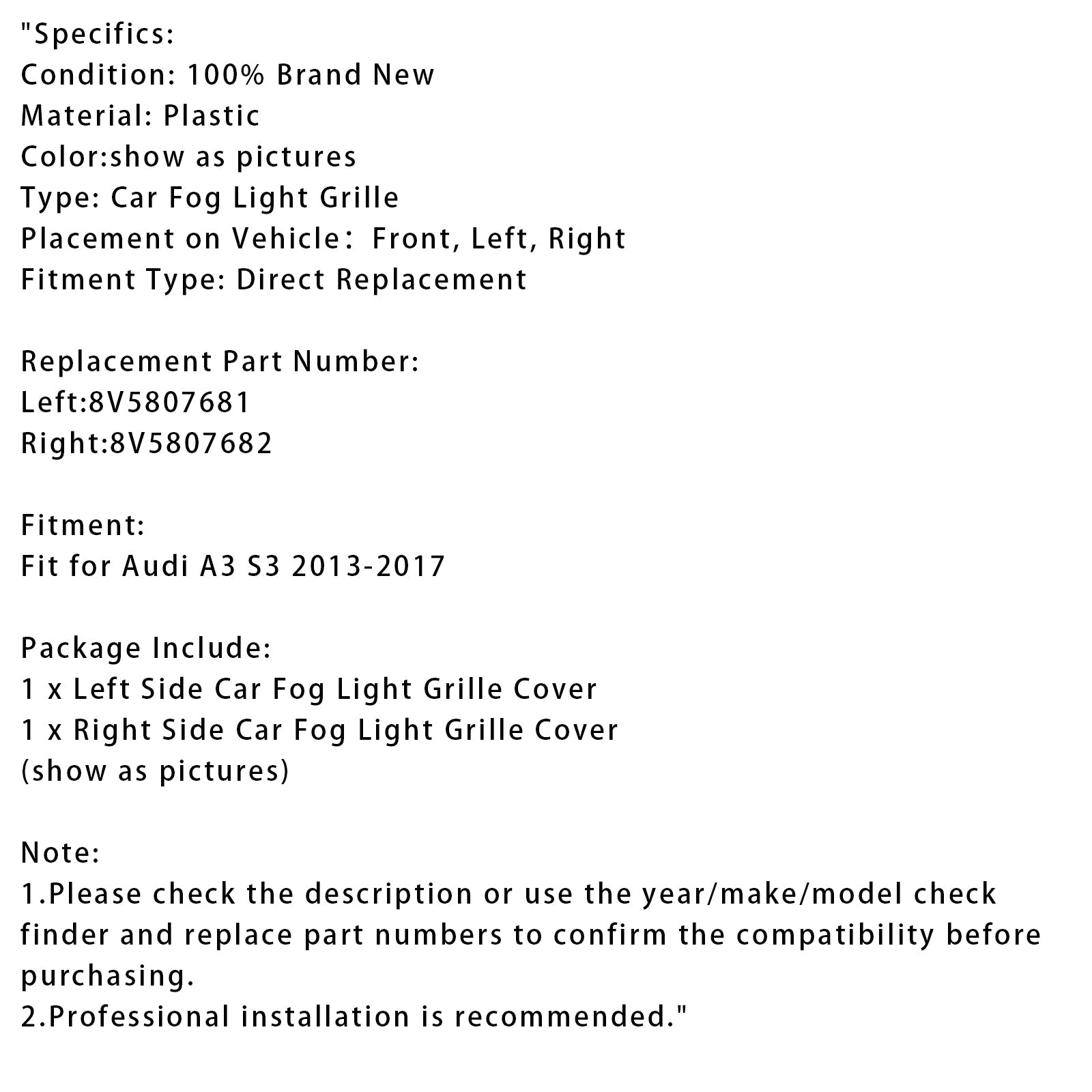 Fog licht op voor bumper vóór Audi A3 S3 2x 2013-2017 autosumper