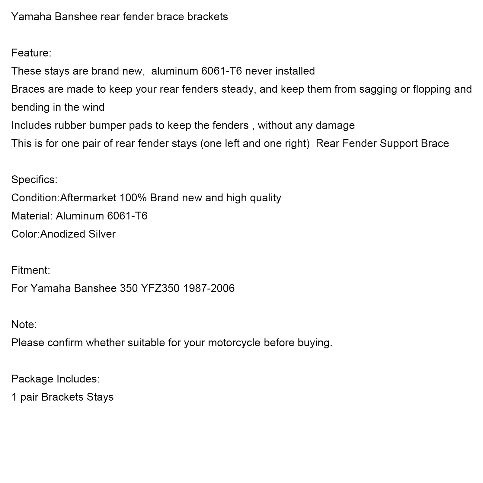 Dla Yamaha Banshee 350 YFZ350 1987-2006 Wsparcie wzmocnienia w kęsach