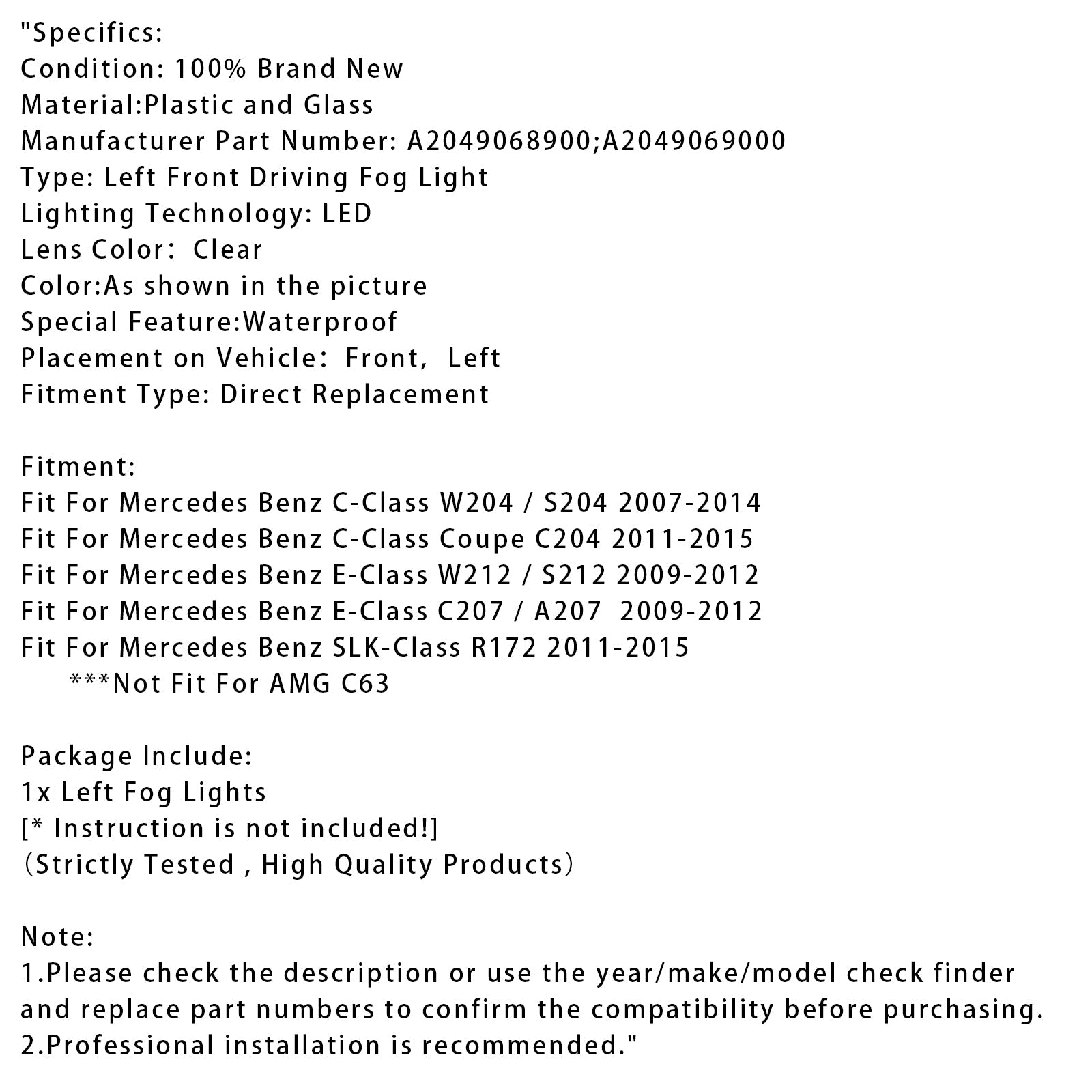Leve LED dnevne meglenke za Mercedes Benz W204 S204 W212 2007–2014