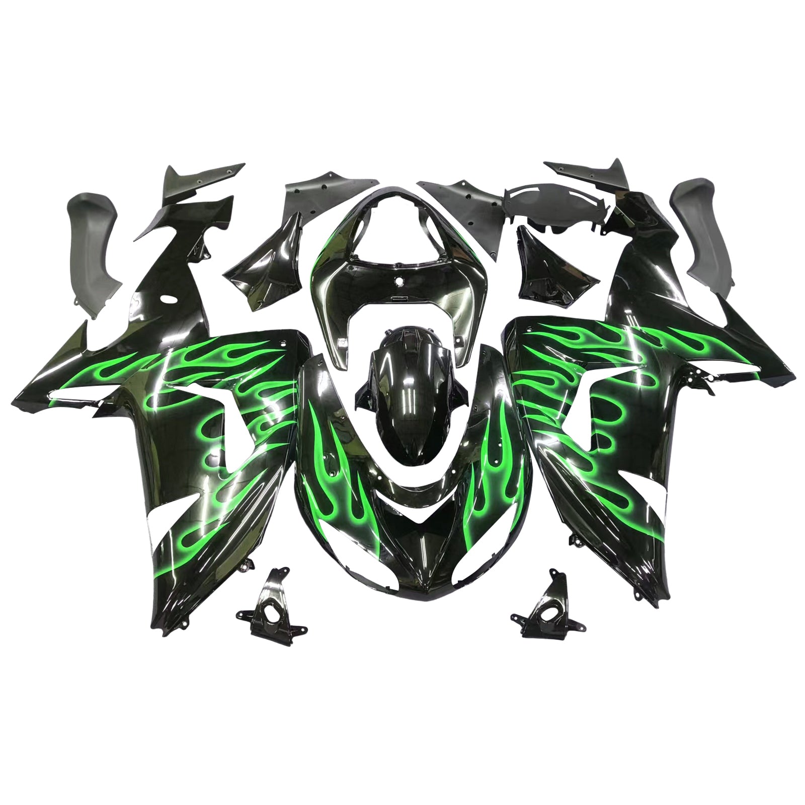 Komplet zelenih plamenov za injekcijo, ABS plastično telo za Kawasaki ZX10R 2006 2007