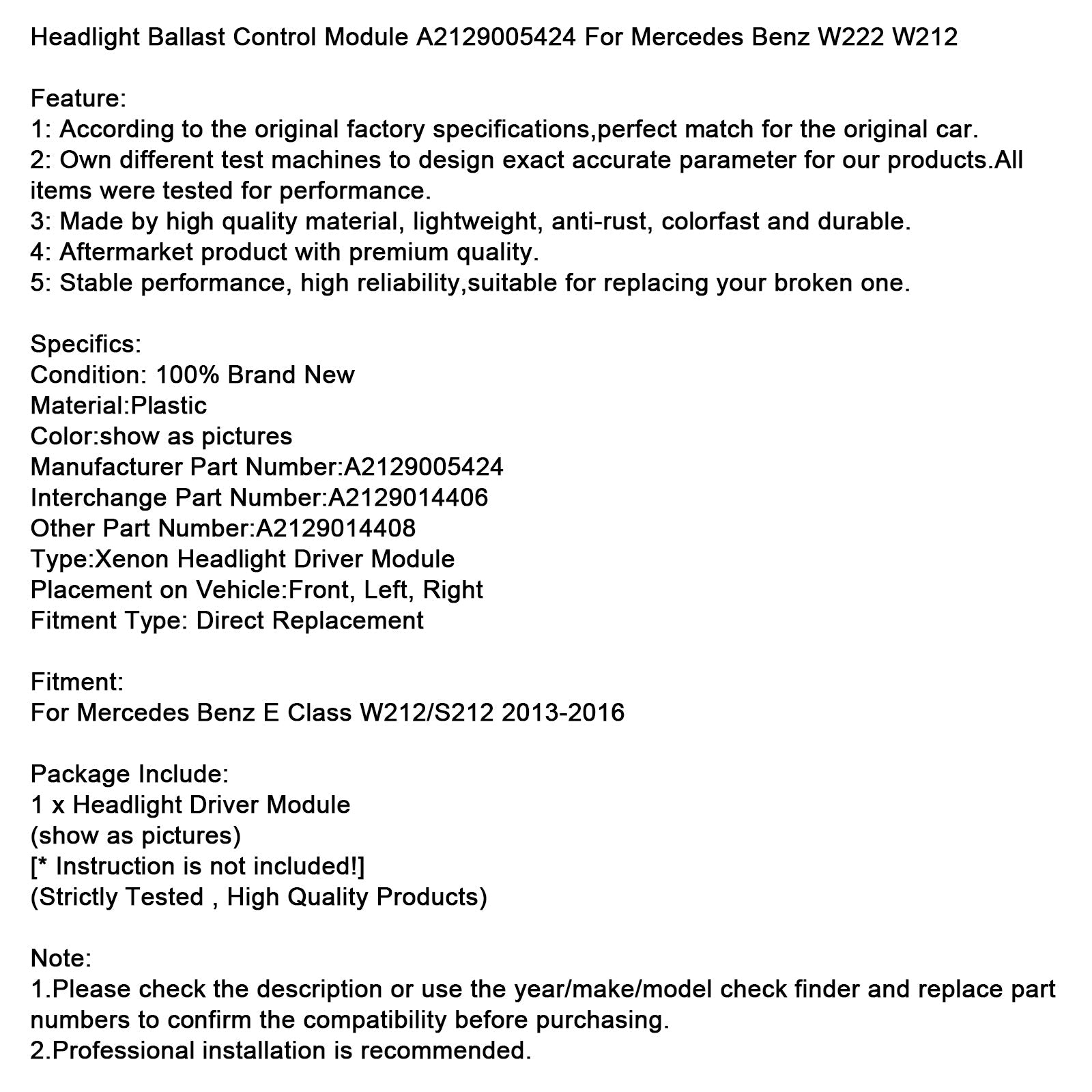 Mercedes-Benz koplampballastregelmodule W212/S212 (2013-2016) A2129005424