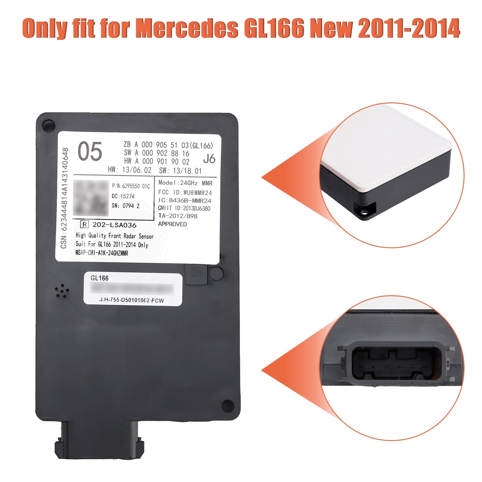 Mercedes GL166 2011-2014 prima del sensore radar Mercedes, A0009055103, A0009028816 Unità di controllo, A0009009102