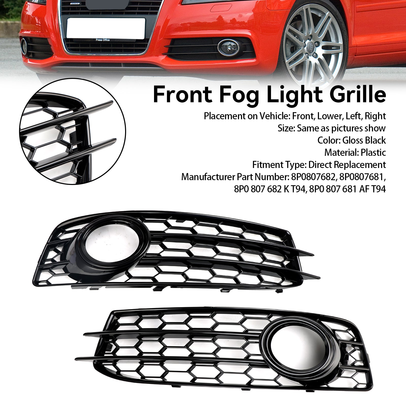 Audi A3 8P S-Line 2009-2012 Honingraat voorbumper mistlamp grillafdekking