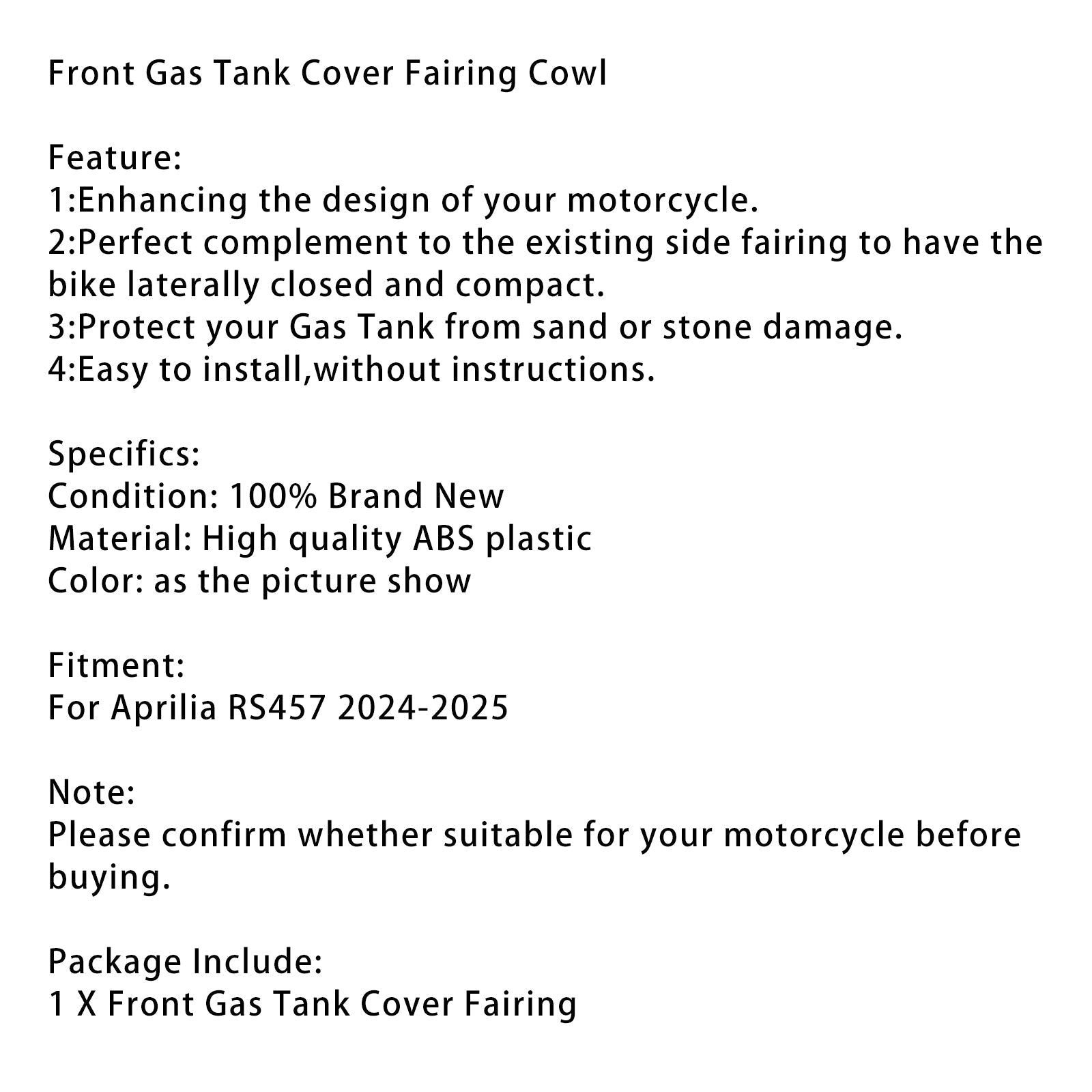 Osłona zbiornika paliwa, owiewka, wykończenie' przedni zbiornik paliwa do Aprilia RS457 RS 457 2024-2025