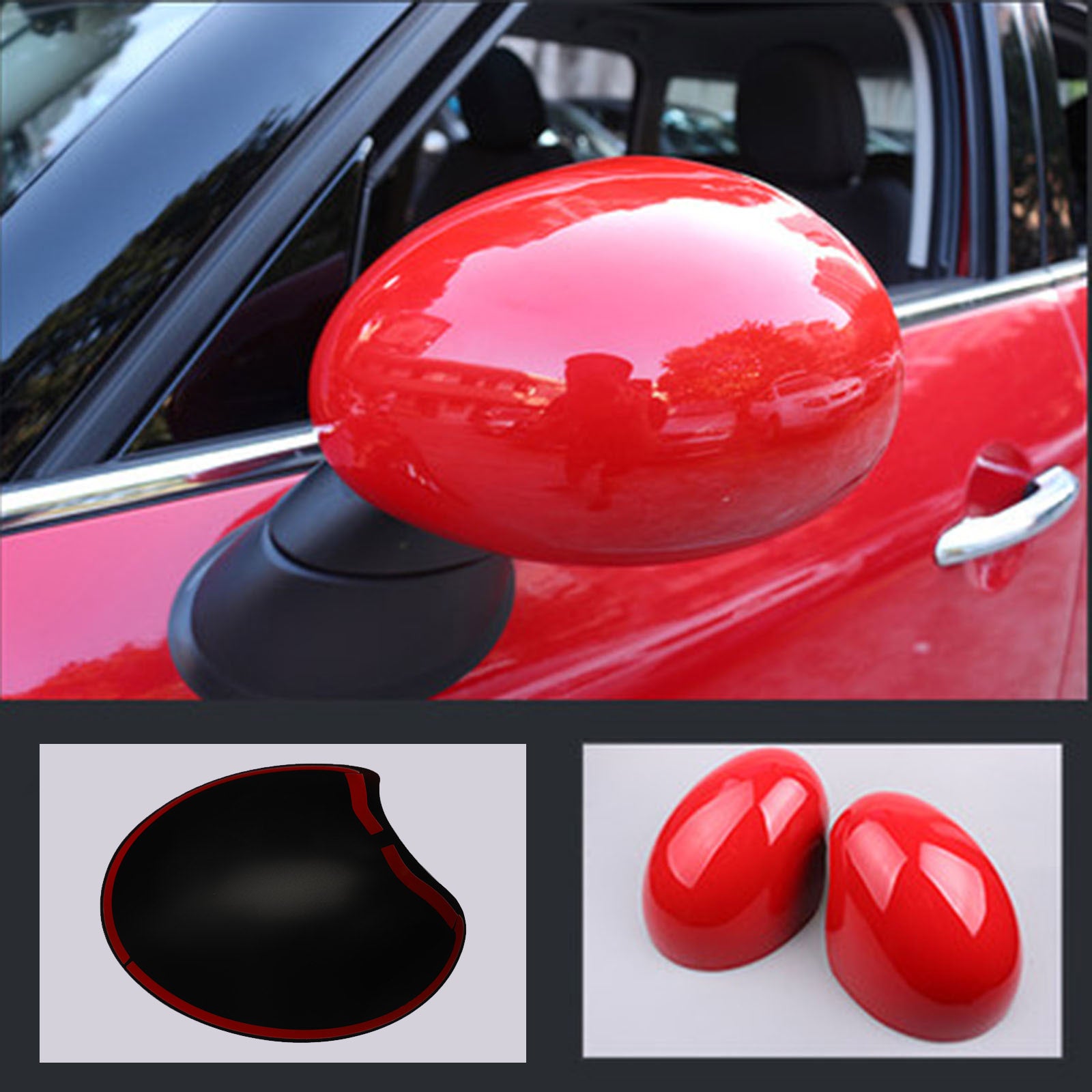 2 coperture per specchietti rosse per MINI Cooper R55 R56 R57 Alta qualità
