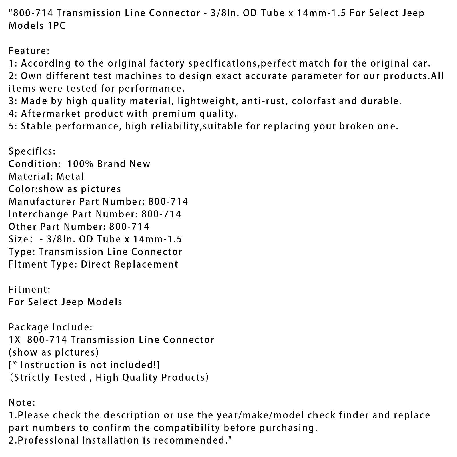 Transmissielijnconnector 800-714-3/8 '' Buite diameter buis x 14 mm -.5, 1 deel